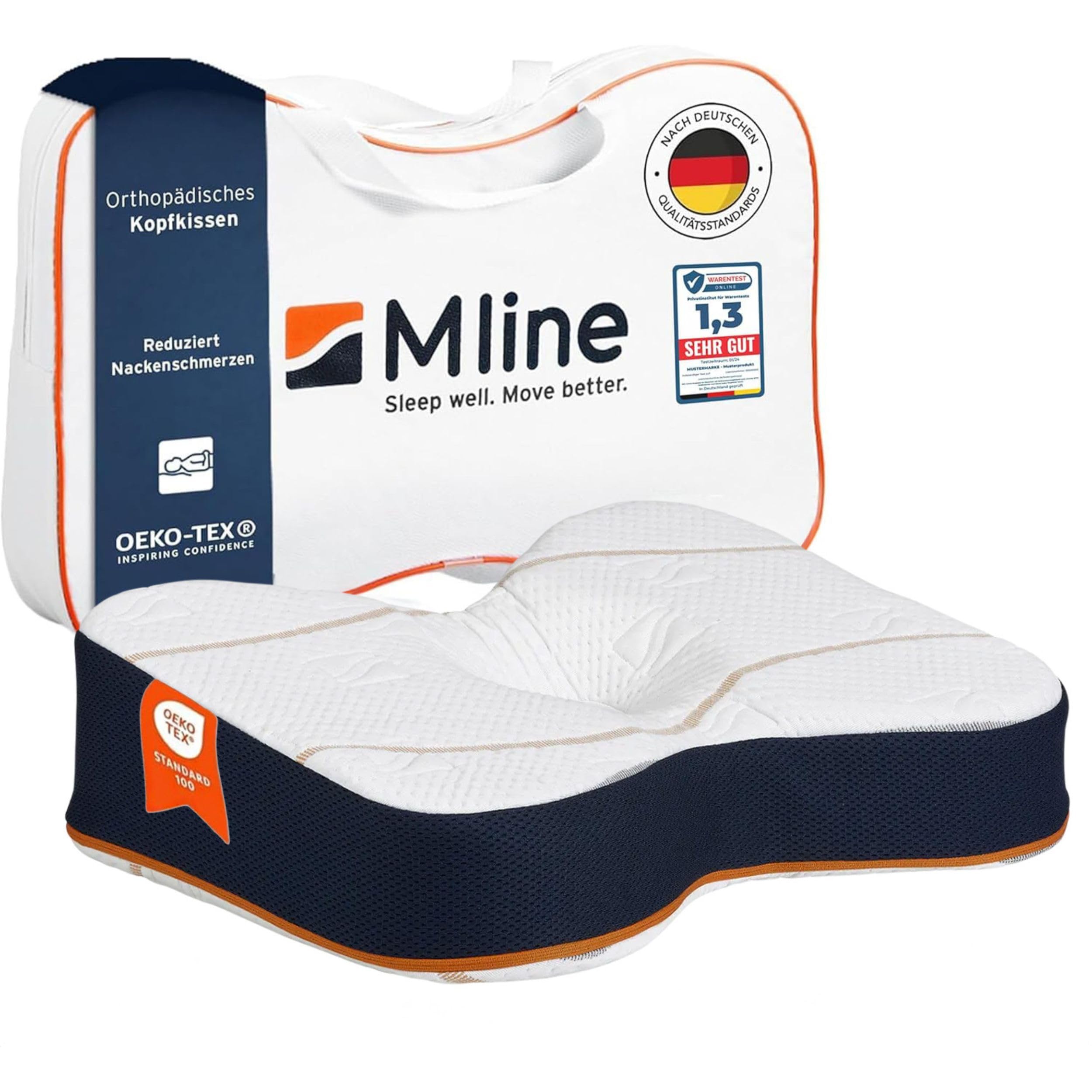 M LINE Orthopädisches Testsieger Kopfkissen - 50x35cm | M LINE Athletic Pillow mit Butterfly-Design gegen Nackenschmerzen - Memory Foam Seitenschläferkissen