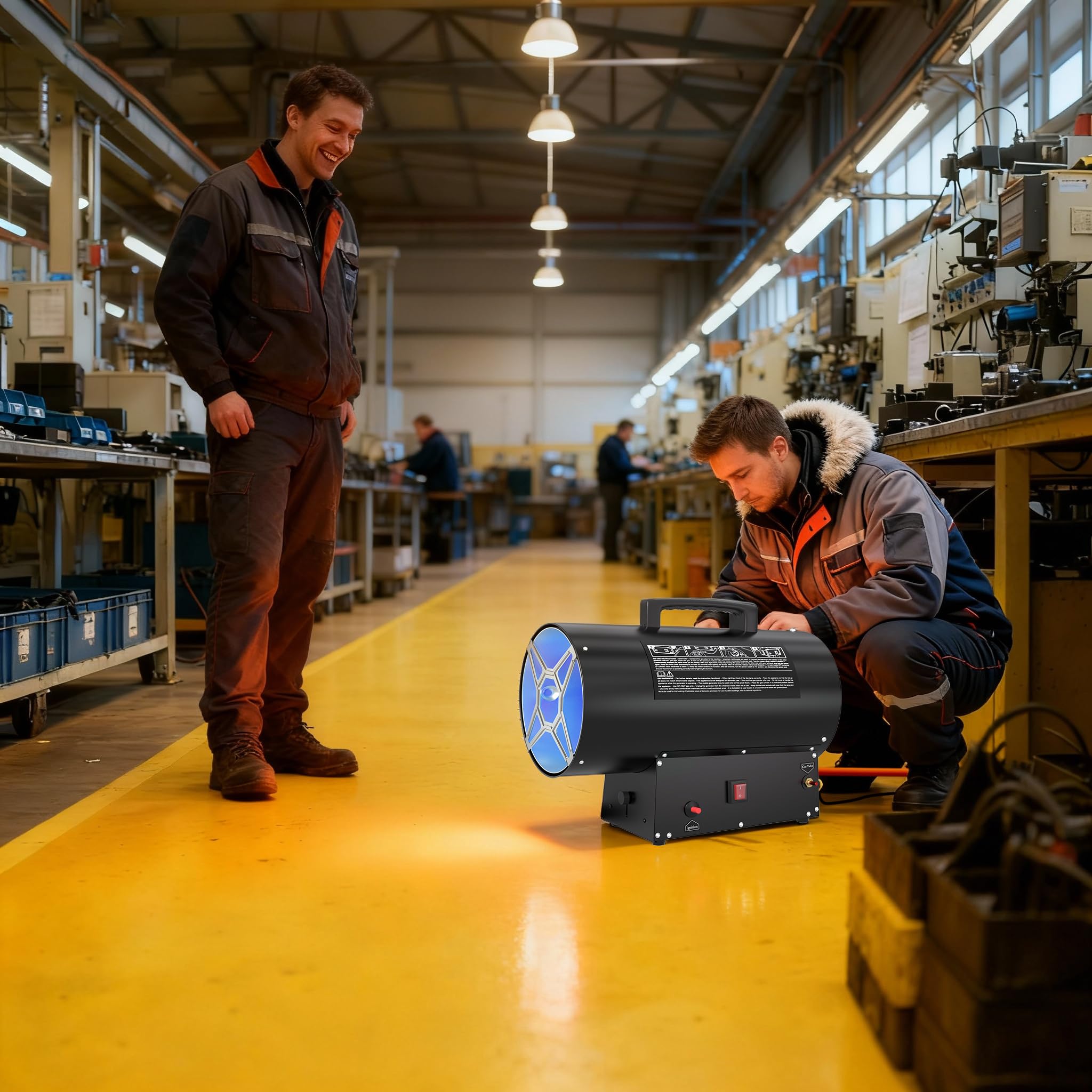 Calentador de gas de 30 kW – Calentador de gas portátil y calefacción de gas con encendido piezoeléctrico, protección IPX4 de agua, soplador de aire caliente profesional para obras, taller