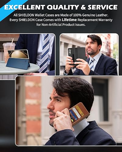 Miniatura 9 de SHIELDON Funda para Galaxy Z Fold 5, funda magnética de piel auténtica con soporte para bolígrafo S, tarjetero con bloqueo RFID, función atril,