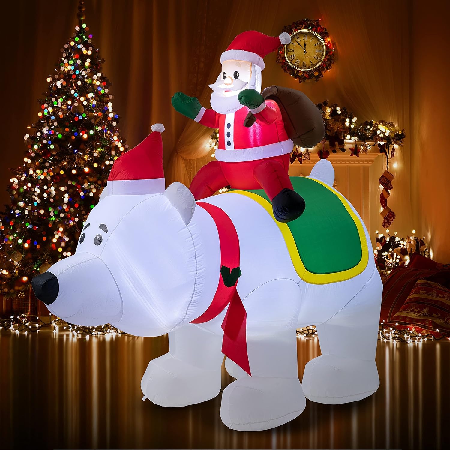 Aesto 8 FT Christmas Inflatables Santa Claus Riding a Giant Polar Bear with LED Lights, Inflatable Outdoor Holiday Yard Decorations : Patio, Lawn & Garden