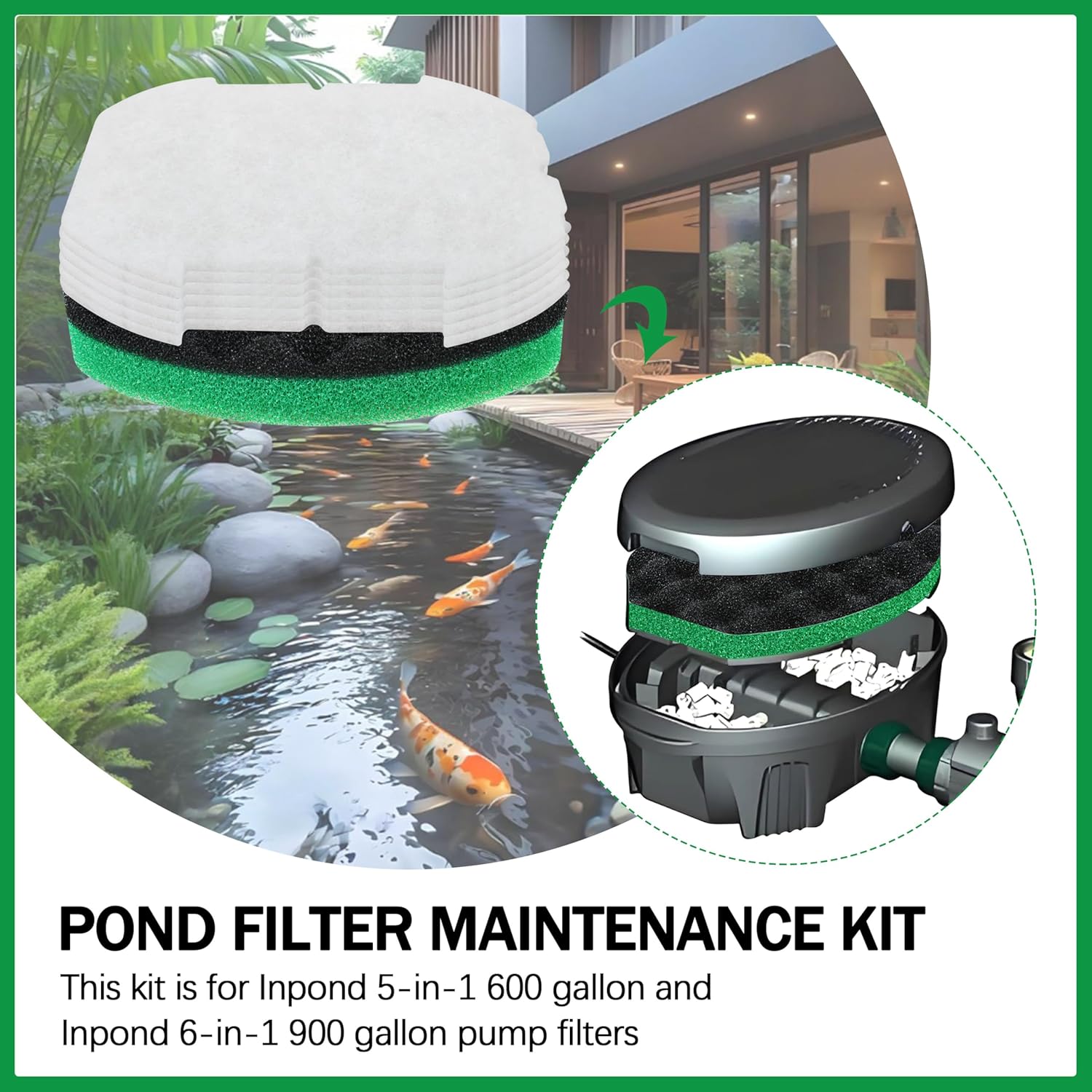eaacaa 2 Set Pond Maintenance Kit with Foam Filter & Polymer Wool Filter Pads - Fits Inpond 5-in-1 600 & 900 Gallon Model