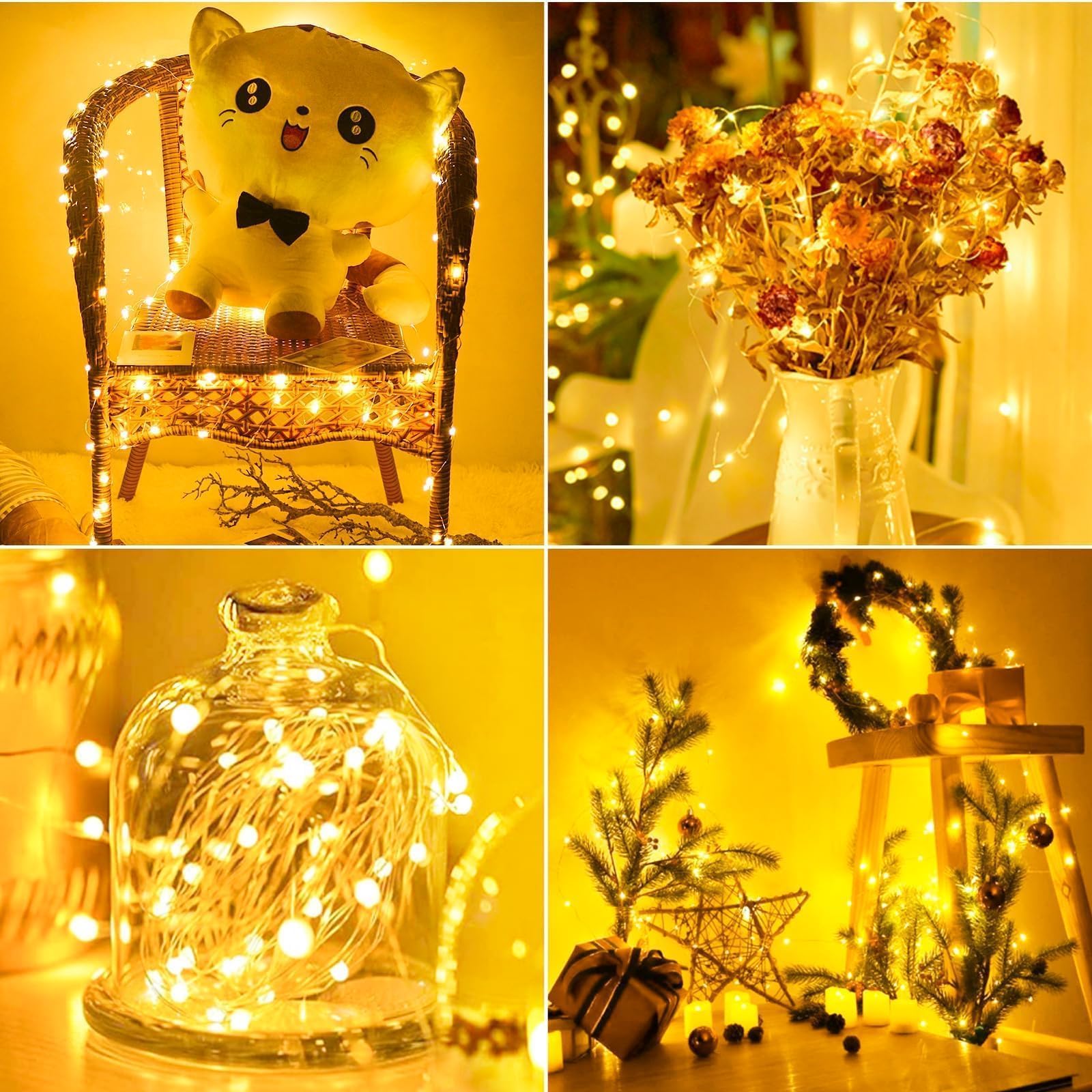 Łańcuch świetlny na baterie, 2 m, 20 diod LED, mini łańcuchy świetlne, wodoodporne miedziane łańcuchy świetlne do dekoracji na urodziny, butelkę, ślub, imprezę, Boże Narodzenie, do sypialni, ogrodu