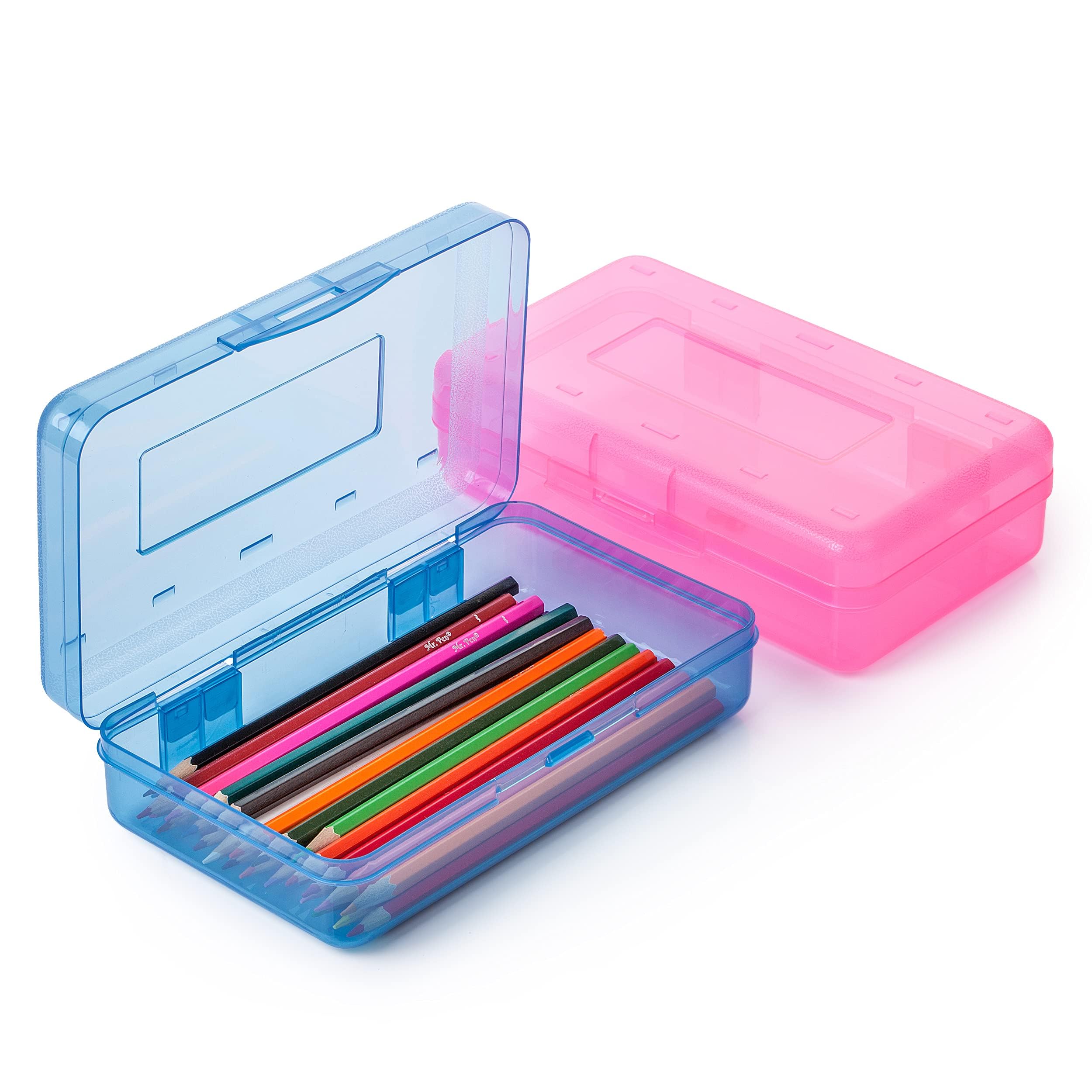 NALACAL 2PCS Kids Assorted Color Pencil Box, Plastic Pencil Case Crayon Small Storage Box School Supply Storage Box Kids Pencil Case Hard Case Pencil Box School Storage Box for Stationery Storage