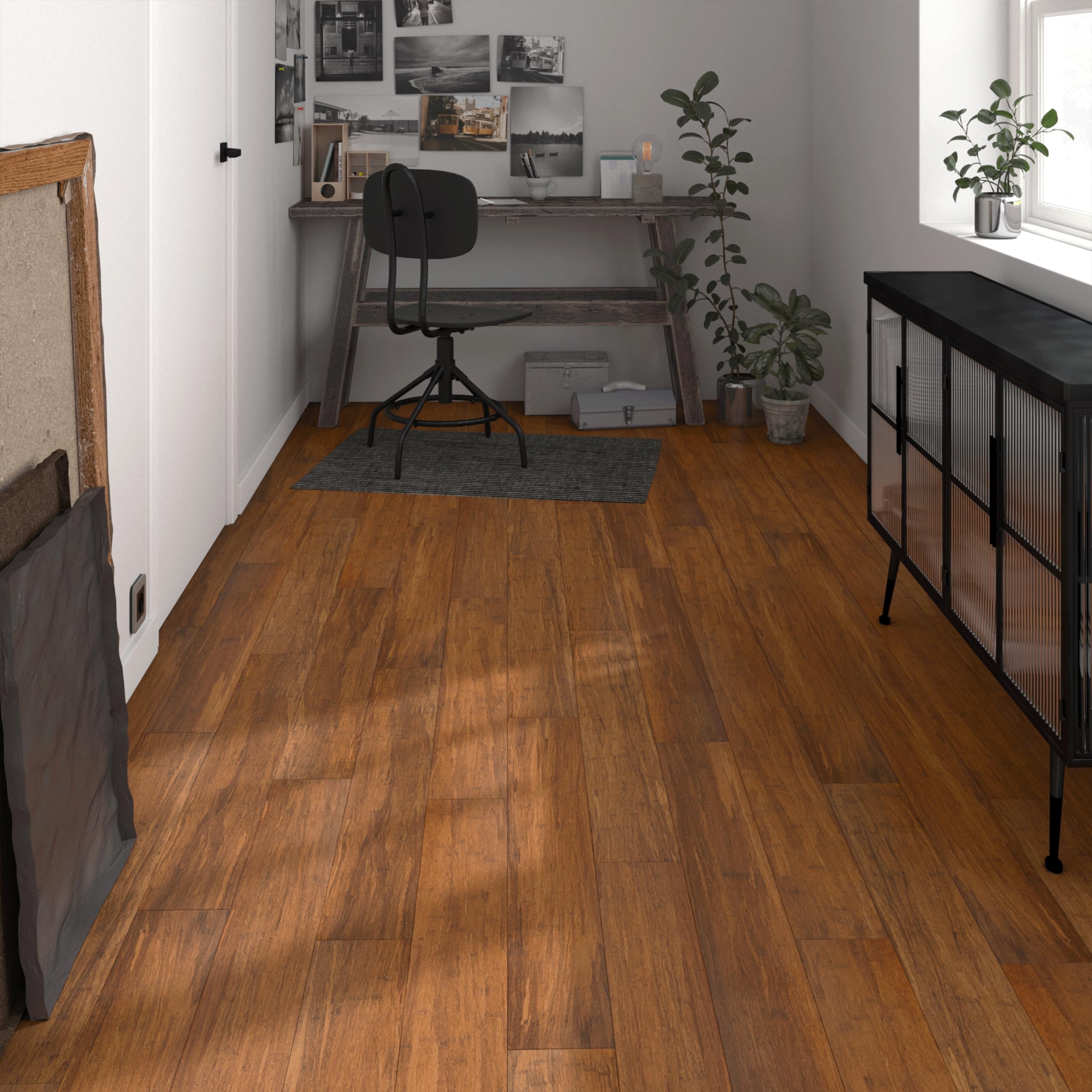ARTENS Parkettboden Anza Versiegeltes massives Bambusparkett Intenso Braun L.92 cm B.13,2 cm Dicke 14 mm 1,09 m² 9 Dielen Belastungsklasse 21