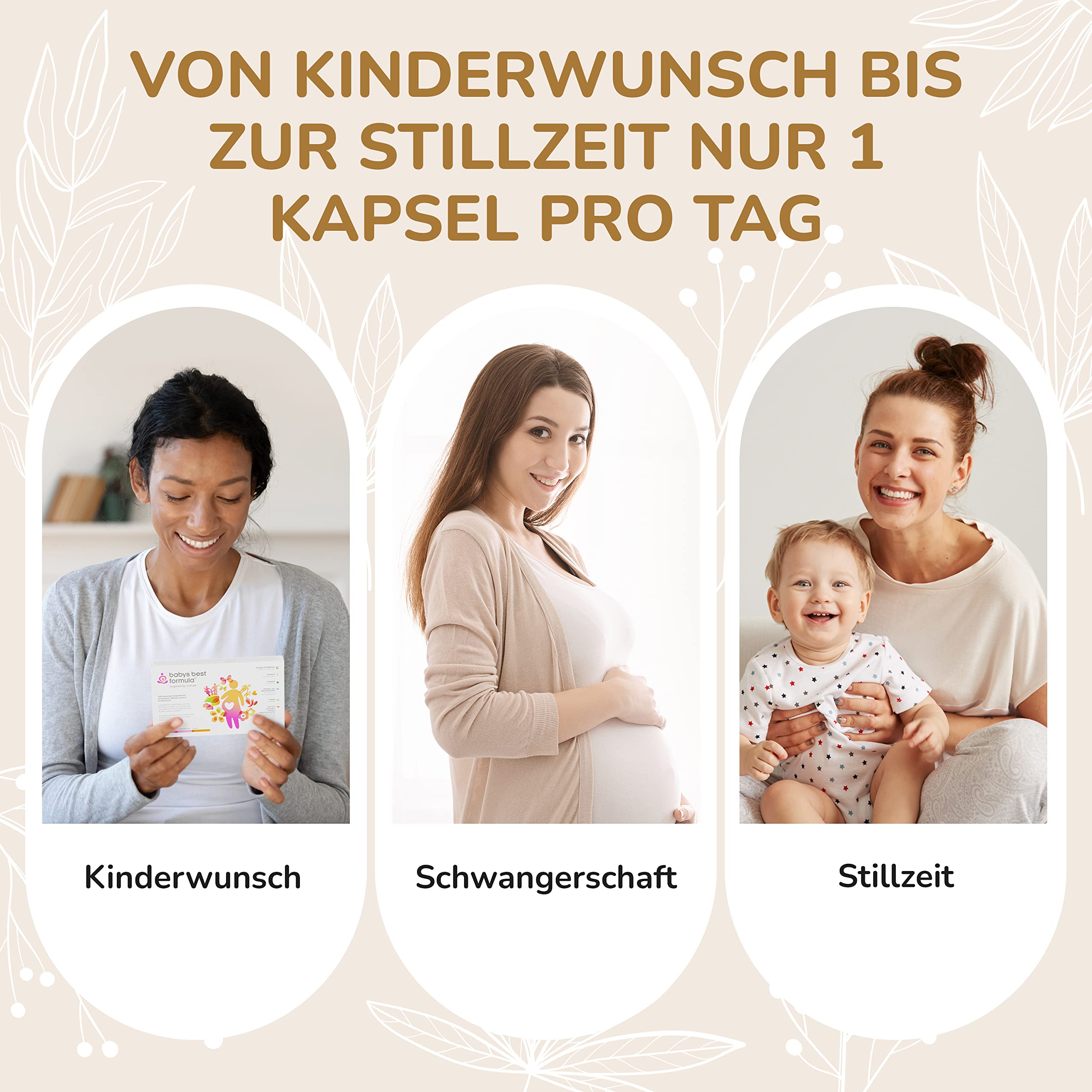 Babys Best | Kinderwunsch Vitamine | Schwangerschaft Vitamine | Stillzeit | Folsäure 600 mcg | veganes Omega 3 | rein pflanzlich | nur 1 Kapsel pro Tag | Made in Germany
