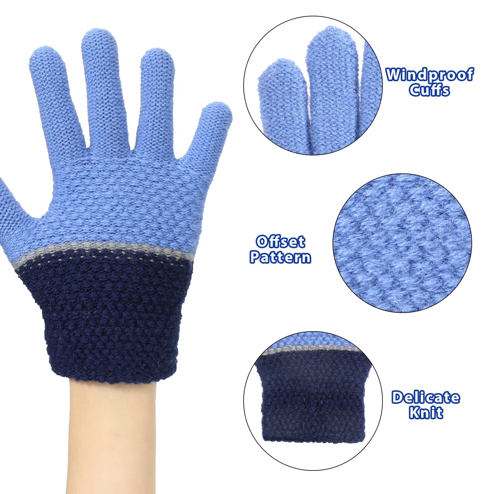 TAGVO Guantes de punto para niños pequeños, resistentes al viento, gruesos, térmicos, para niñas, niños, guantes elásticos para niños, 3 pares para exteriores (3 a 5 años)