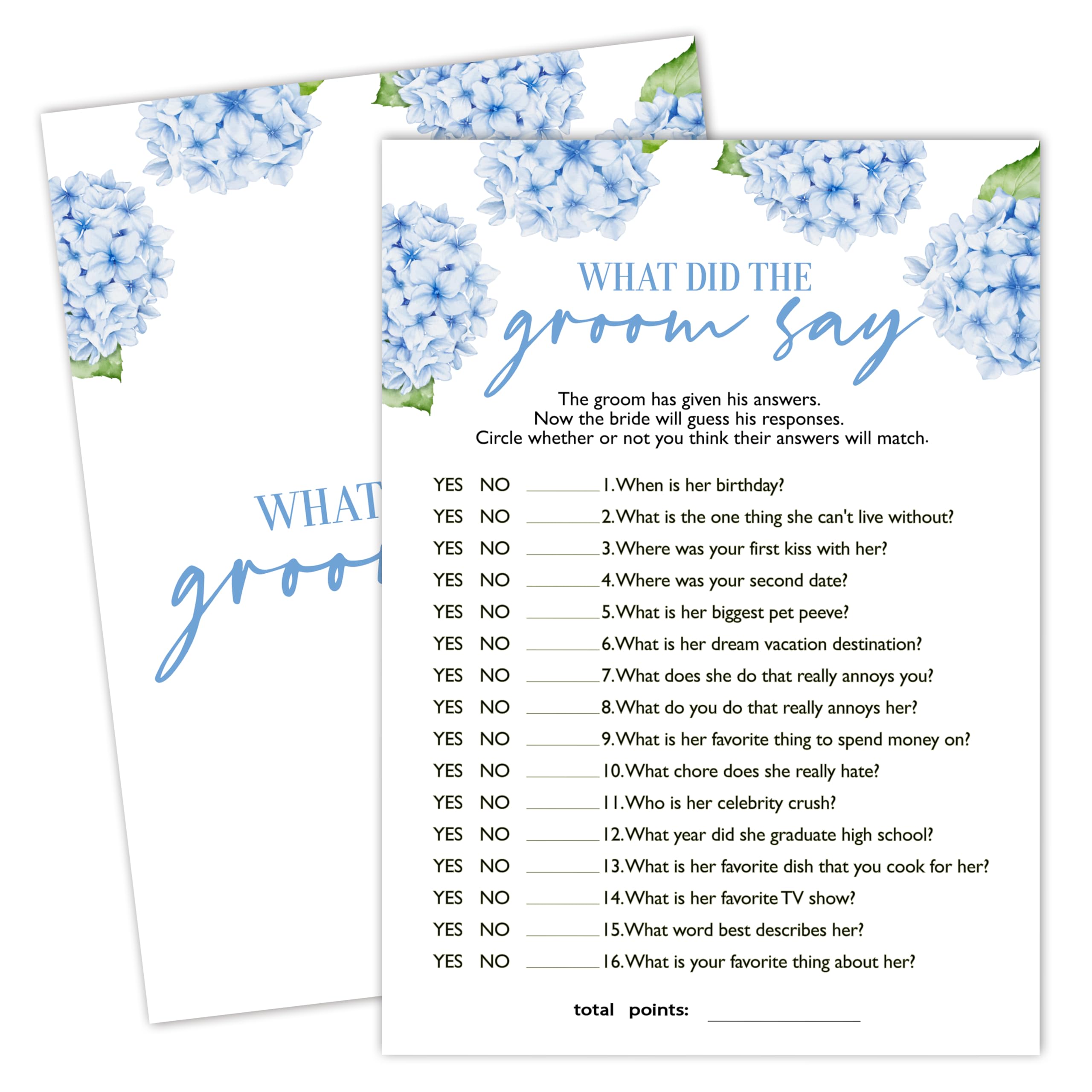 Bridal Shower Games, Blue Hydrangea Wedding Shower Game Cards, Bachelorette Party Games For Bride Groom Newlyweds Couples, Engagement Wedding Party