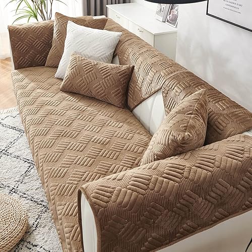 Miniatura 4 de vctops Funda de sofá de terciopelo antideslizante, acolchada, súper suave, funda para sofá, funda geométrica cálida en forma de L para perros, niños