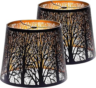 Metal Lamp Shade Set of 2, 7.9" Top x 9.8" Bottom x 7.9" High, Small Drum LampShades for Table Lamps, with pattern Forest Trees - Lamp shades Replacement