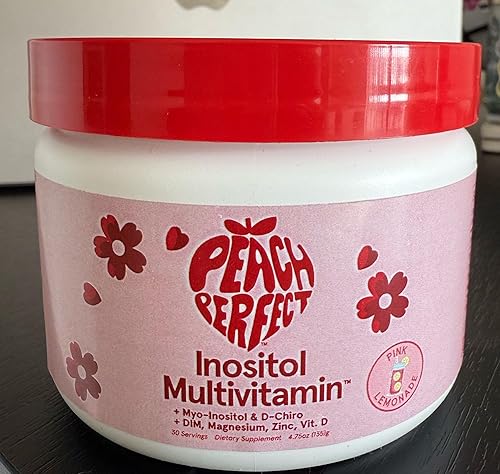 Miniatura 3 de Peach Perfect Multivitamínico en polvo de inositol, sabor a limonada rosa  0.14 oz de mio y D-Chiro inositol, DIM, zinc, glicinato de magnesio,