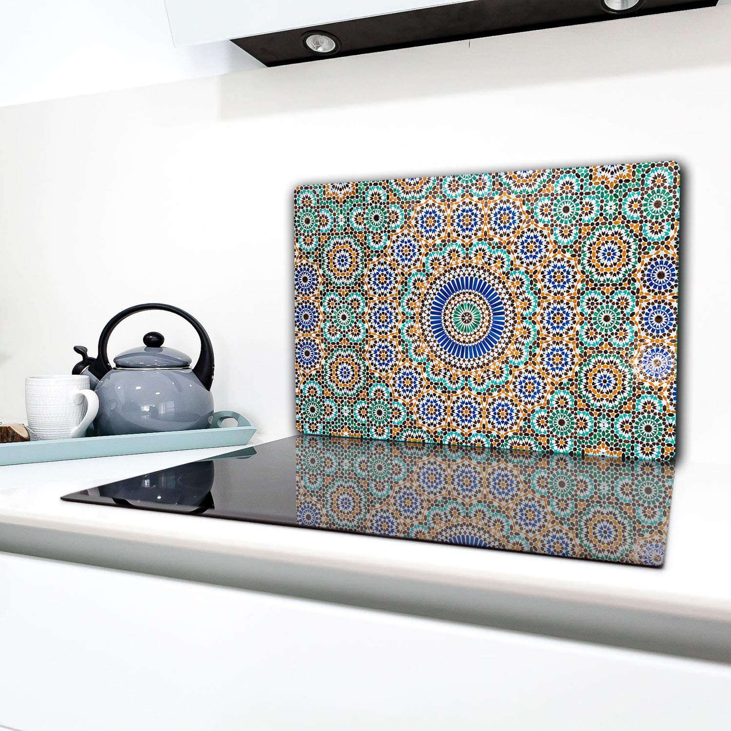 TMK Copri Piano Cottura In Vetro Temperato – 80x52 Cm – Protezione Paraspruzzi E Tagliere – Bianco - 2