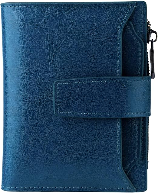 Bveyzi Women's Small Leather RFID Blocking Bifold Zipper Pocket Wallet Ladies Credit Card Slots Purse with id Window