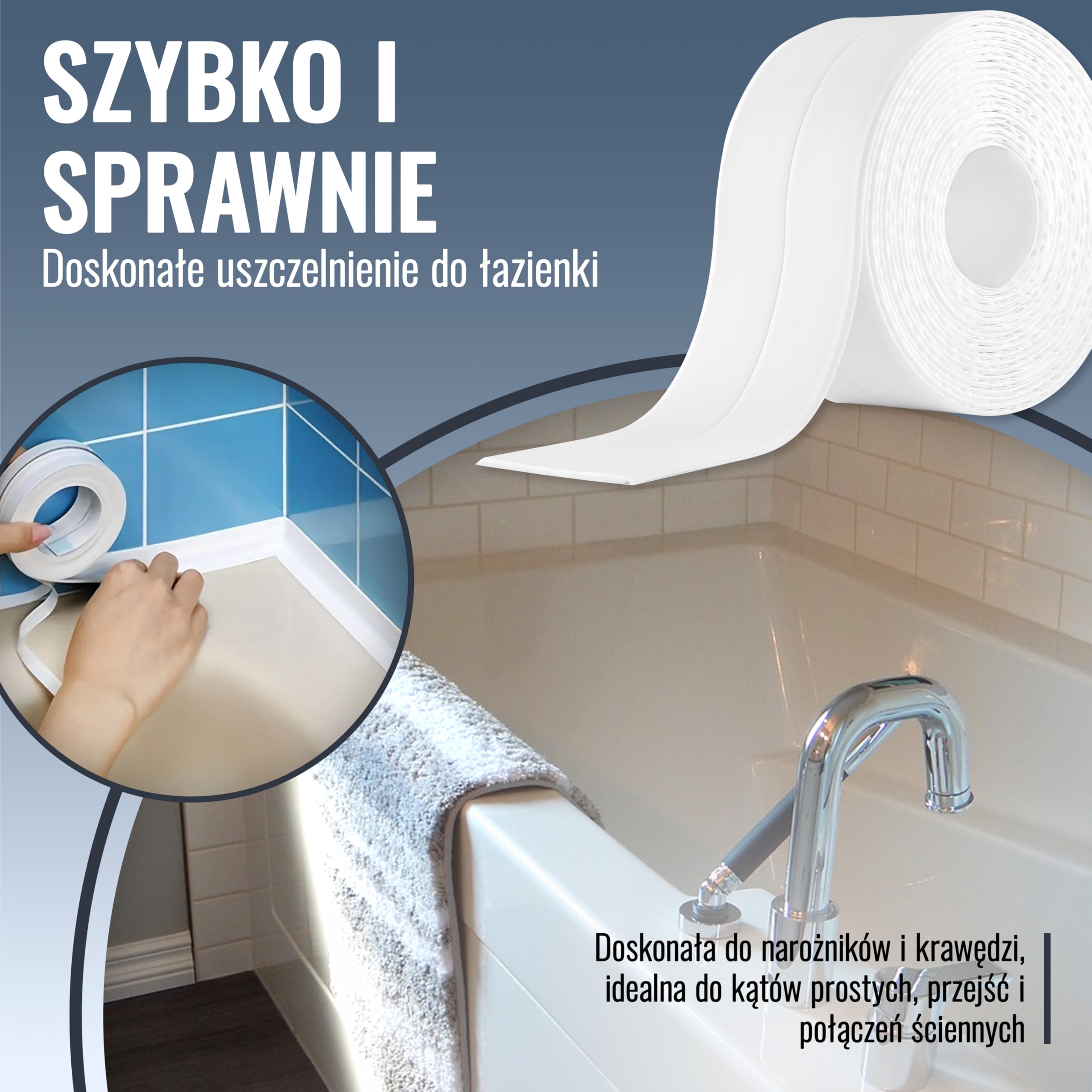 Poppstar samoprzylepna, wodoodporna taśma uszczelniająca (3,3 m x 38 mm), taśma uszczelniająca 2 w 1, taśma wykończeniowa do wanny, prysznica czy blatu kuchennego, kolor biały