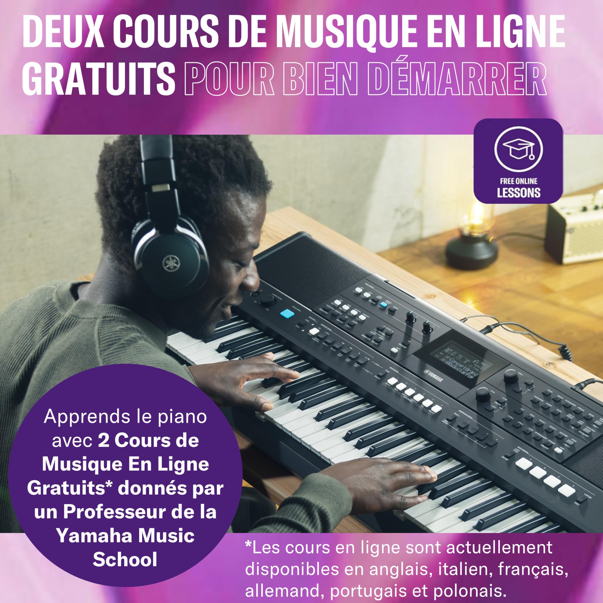 YAMAHA PSR-E483 Keyboard – Clavier Portable Moderne avec 61 Touches Sensibles, 860 Voices dont 15 Super Articulation Lite, 345 Styles, Haut-Parleurs Puissants et USB-C – Noir