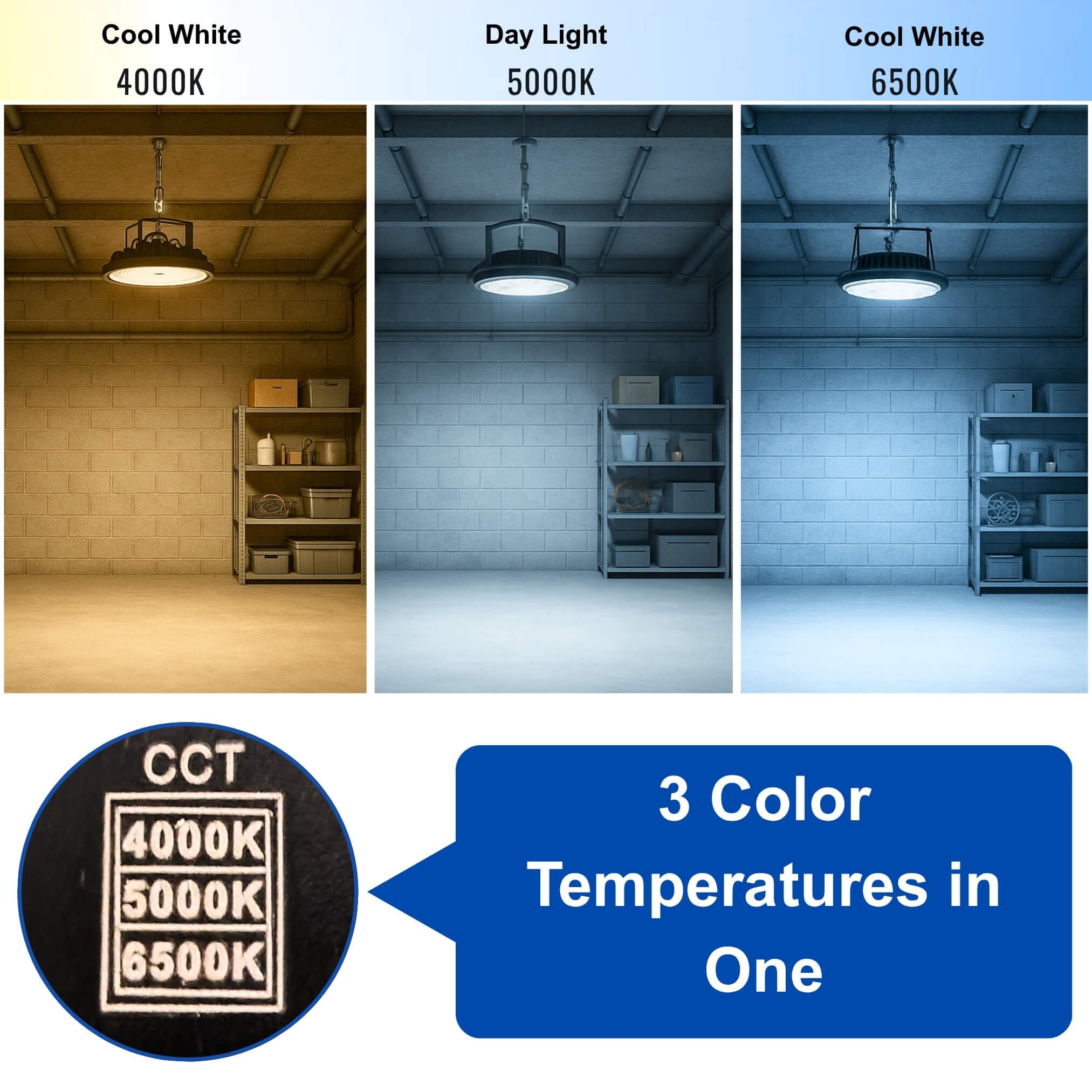 300W 240W 36000LM High Bay LED Shop Light Dimmable CCT Adjustable HighBay Lights for Warehouse Factory Gym Garage — view 5