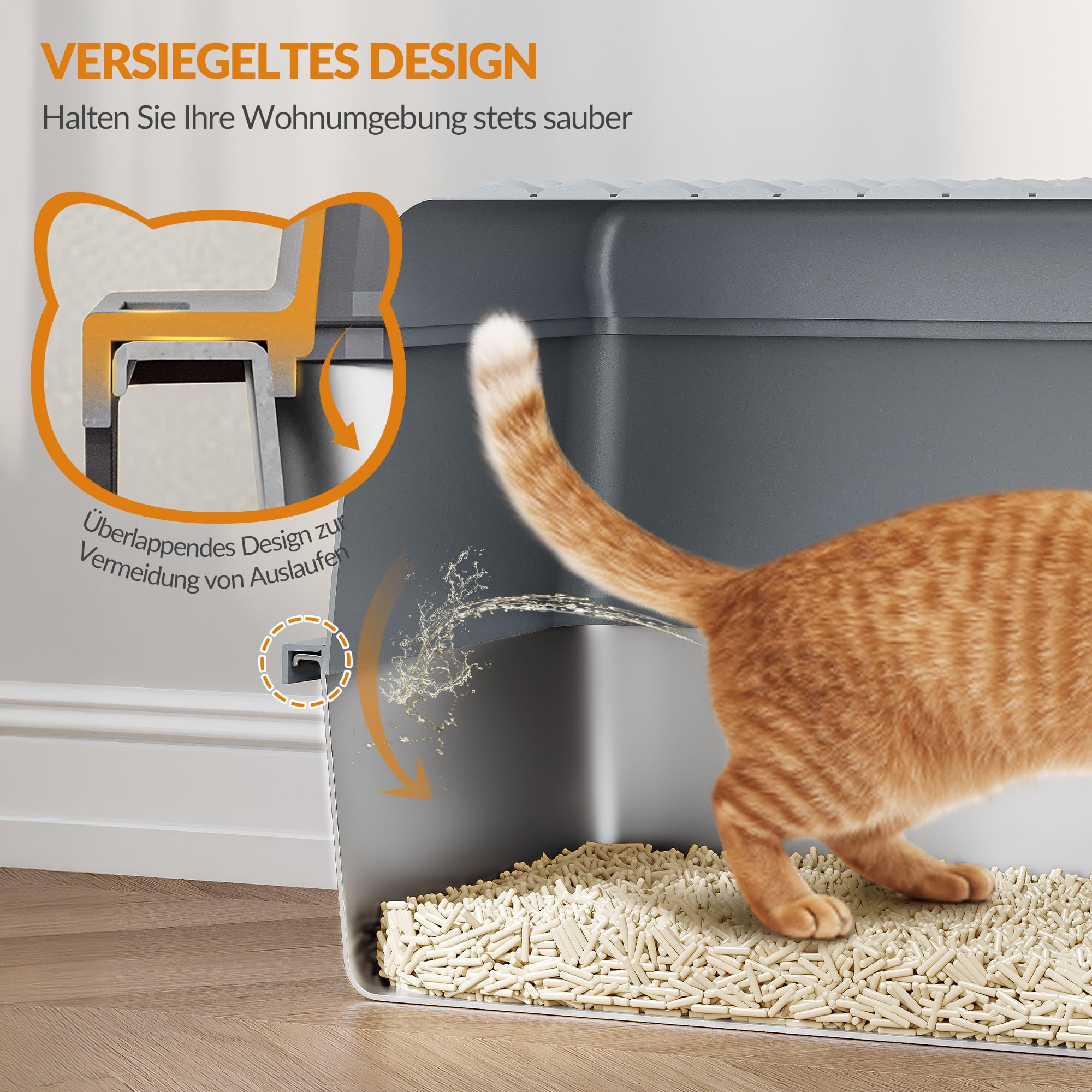 Edelstahl-Katzenklo mit Deckel, XXL Geschlossene Metall-Katzenklo, Katzentoiletten mit Schaufel und Fußstufe, Herausnehmbar, 120° Klappdeckel, Leicht zu Reinigen, Dunkelgrau, FPLB001SG2