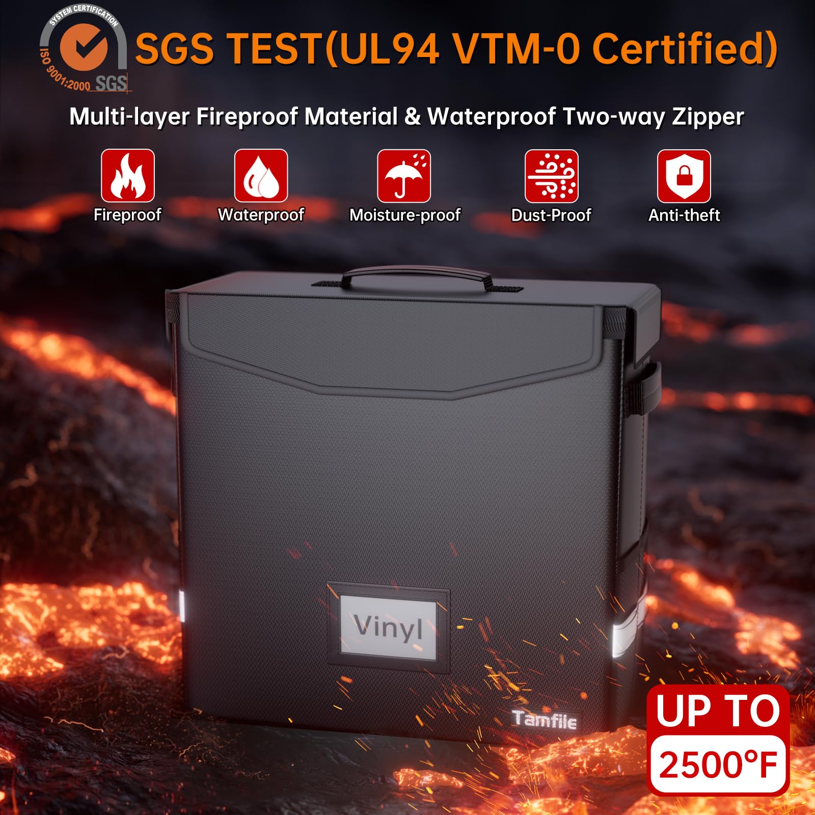 Tamfile Estuche de almacenamiento LP, caja de discos de vinilo ignífuga con cerradura, funda de transporte portátil plegable para DJ con cremallera impermeable con capacidad para hasta 50 + discos de