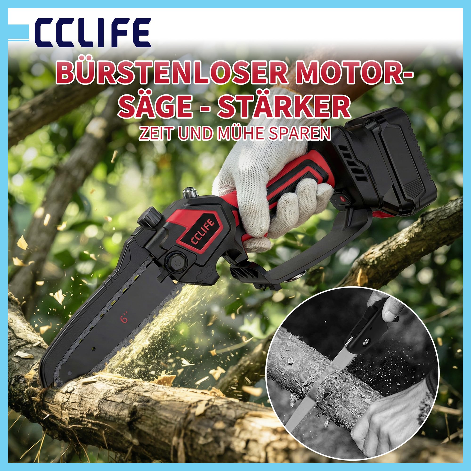 CCLIFE Mini piła łańcuchowa 2 w 1, z drążkiem teleskopowym 2 m, kompatybilna z Makita 18 V/20 V (bez akumulatora)