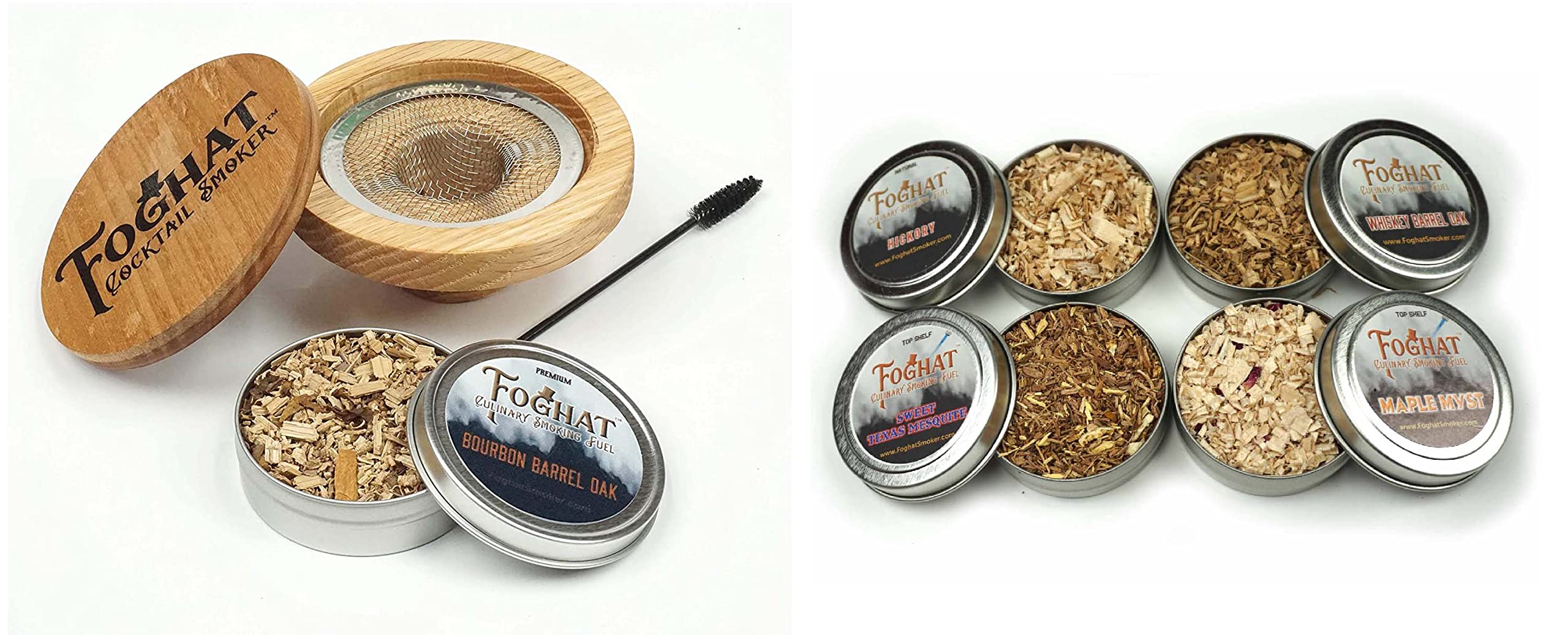 Foghat Cocktail Smoker with Bourbon Barrel Wood Shavings and Foghat Fuel Sampler Four Pack Bundle