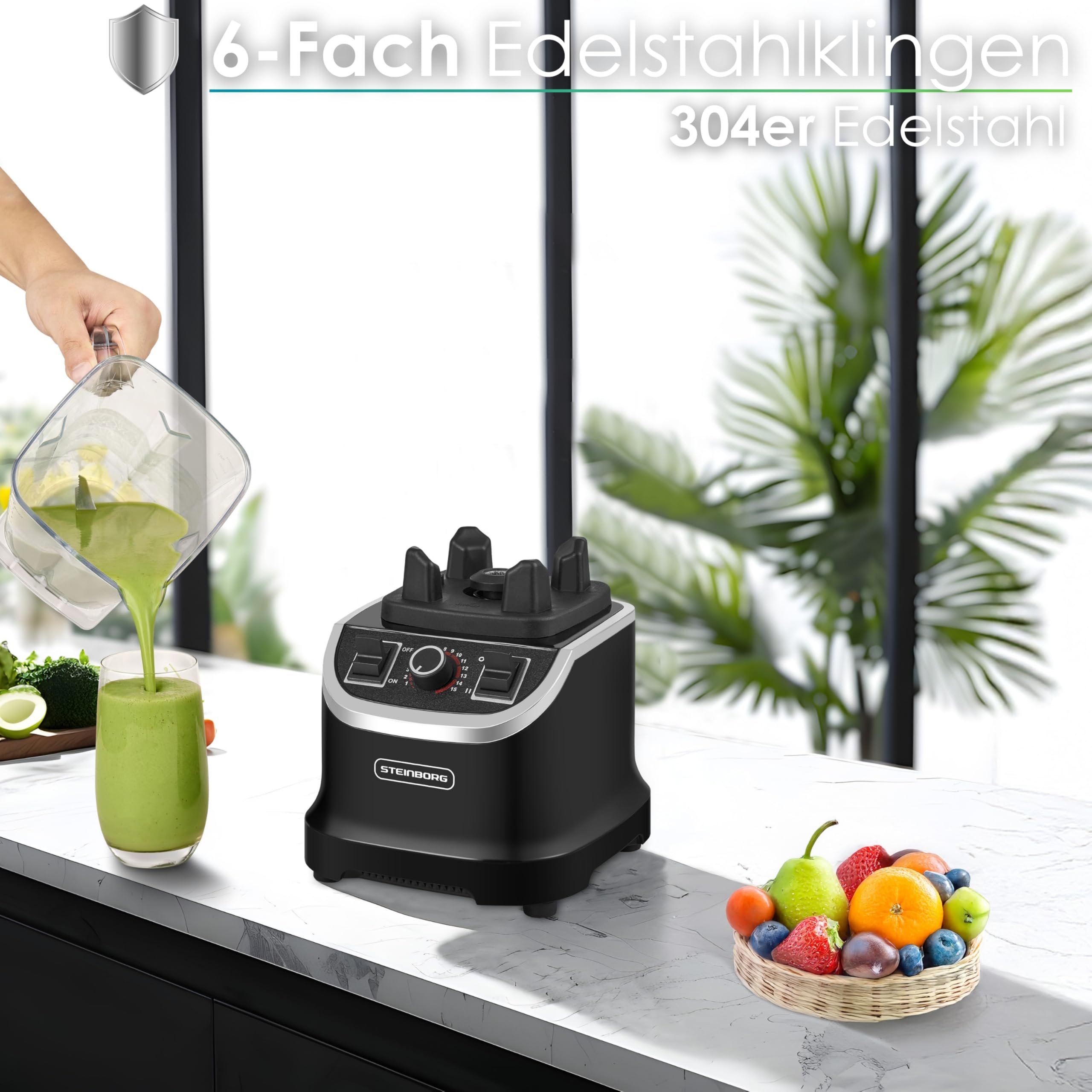 Hochleistungsmixer Professioneller Standmixer 2L BPA Frei Smoothie Maker Gastro Universalmixer Power Profi Mixer Küchenmixer Blender Multifunktionsmixer Multi Zerkleinerer 1.500W 28.000 U/min.