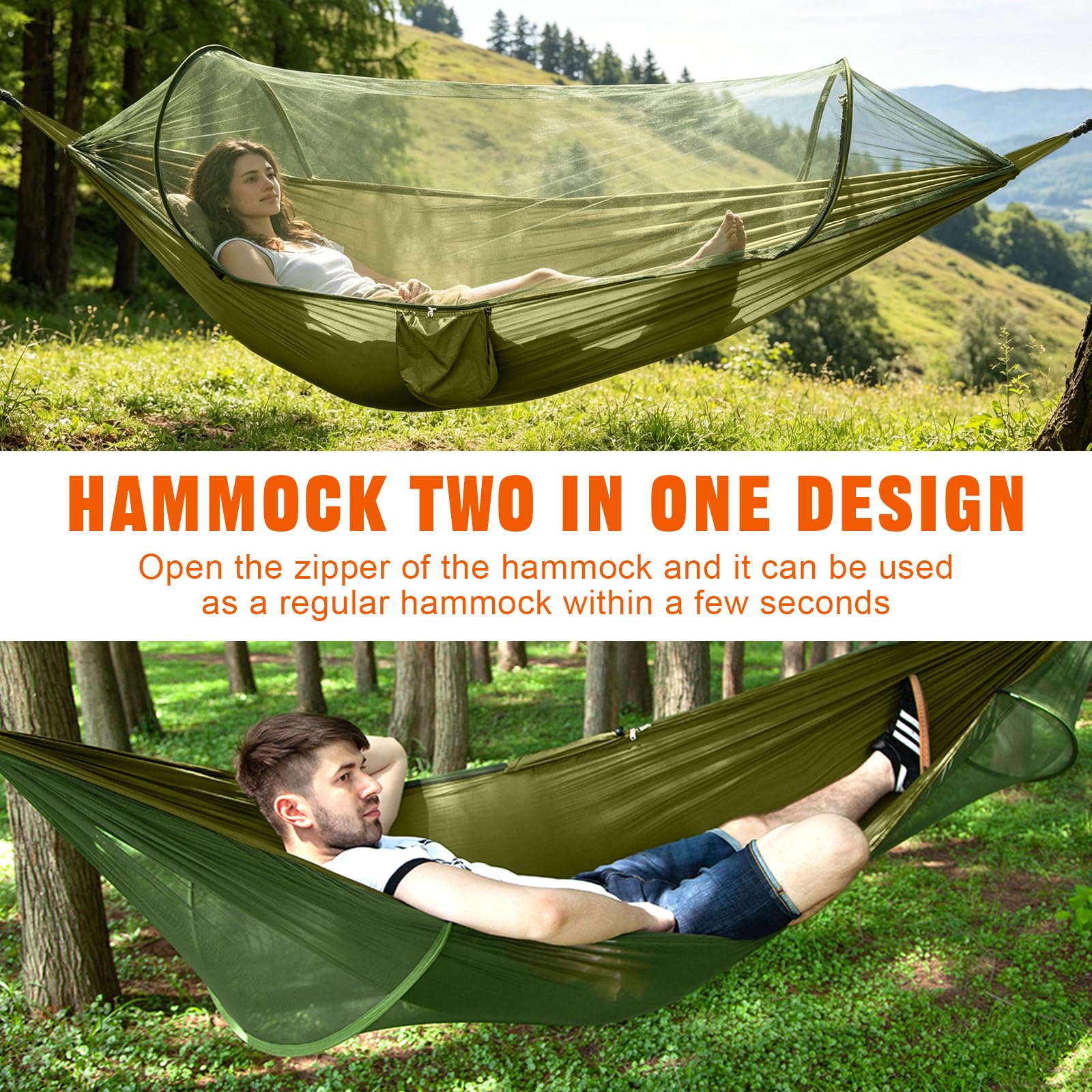 Ultra-Light Reisecamping Hängematte Moskitonetz Hängematte, 300 kg Tragkraft, atmungsaktiv Schnelltrocknendes Fallschirm-Nylon, 290 x 140 cm