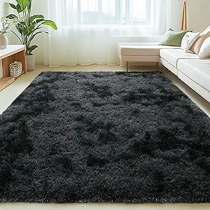 6x9 Rugs for Living Room, Large Fluffy Area Rugs for Bedroom, Soft Carpet Shag Kids Room Rug, Non-Slip Fuzzy Rugs Indoor (Black Grey Tie-Dyed, 6ft x 9ft)