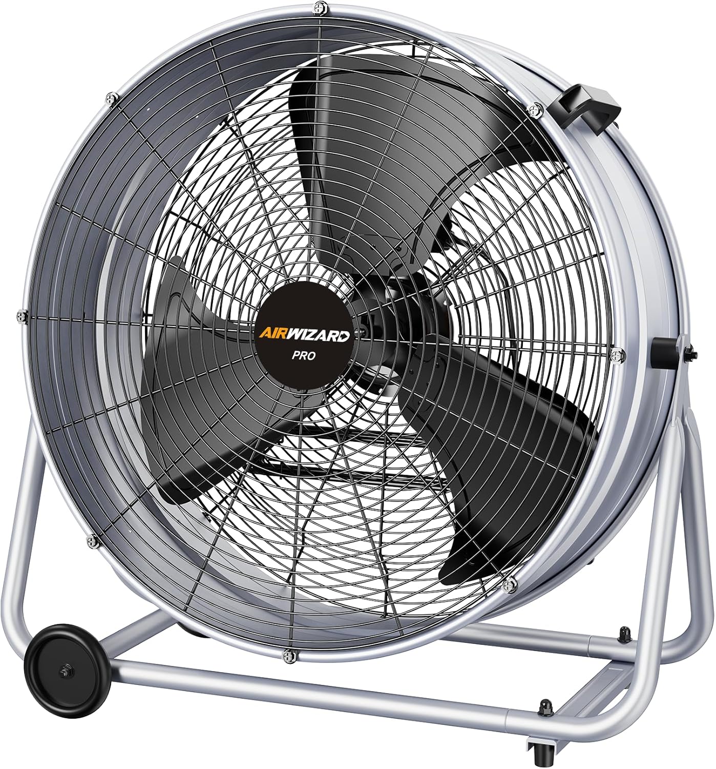 24 inch Industrial Drum Fan, 300W High Velocity 10200CFM Heavy Duty Powerful Metal Floor Fan, 3 Speeds, Tiltable 360, for Garage, Barn, Factory, Warehouse, Workshop, UL Listed