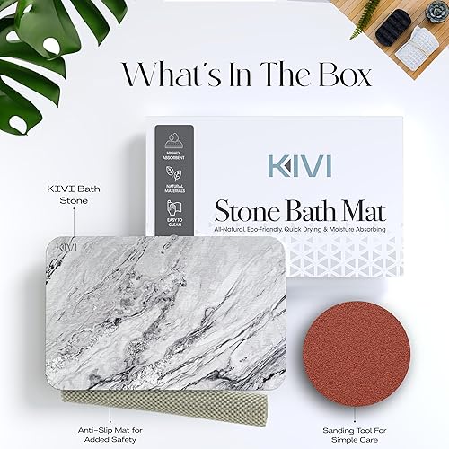 Miniatura 4 de Kivi Tapetes de baño de piedra para baño - Alfombra de baño de piedra para ducha - Alfombra de baño de secado rápido absorbente de piedra, alfombra
