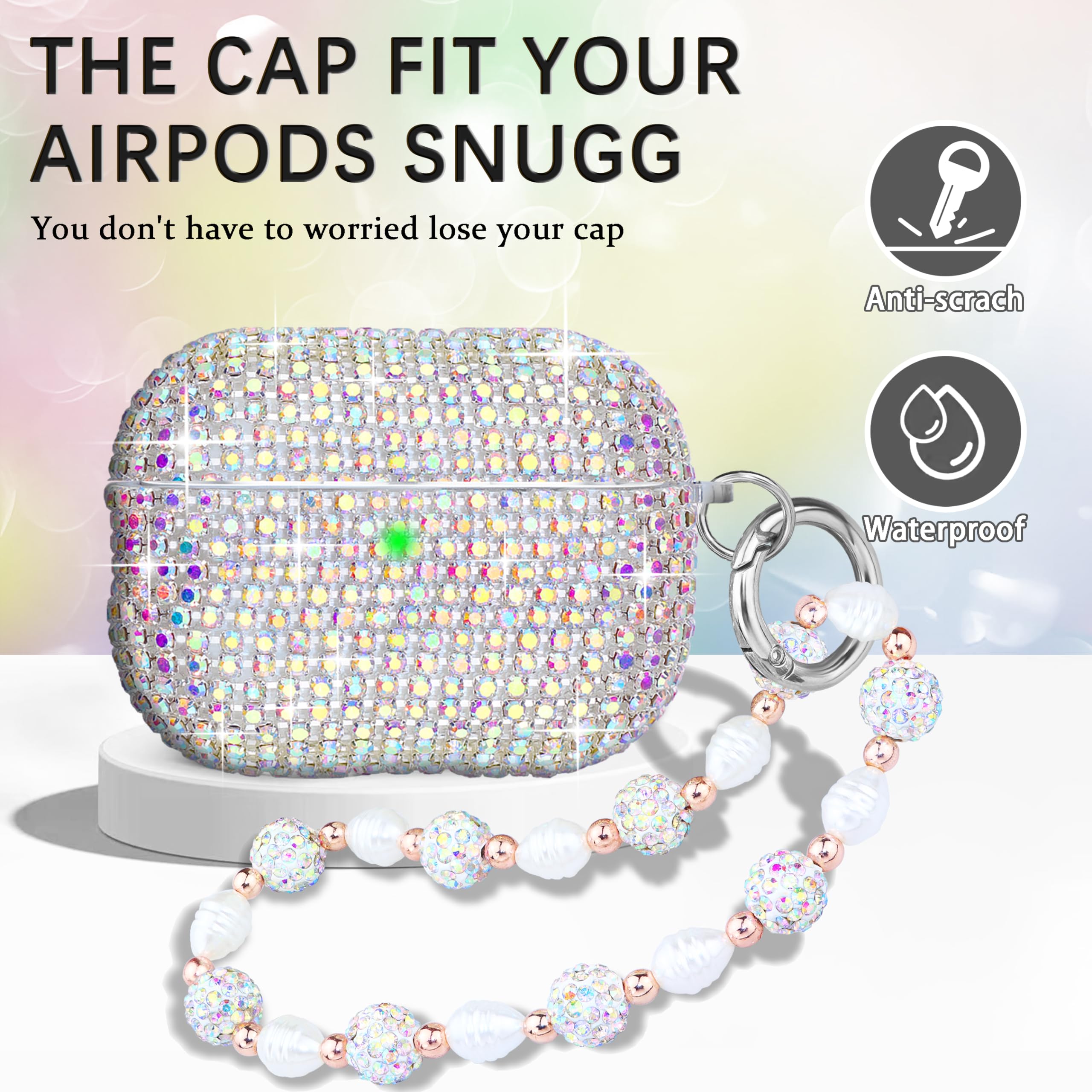 AirPods Pro 2 Hülle Mit Strass & Schlüsselanhänger – Kristallblau, Glitternd, Kratzfest