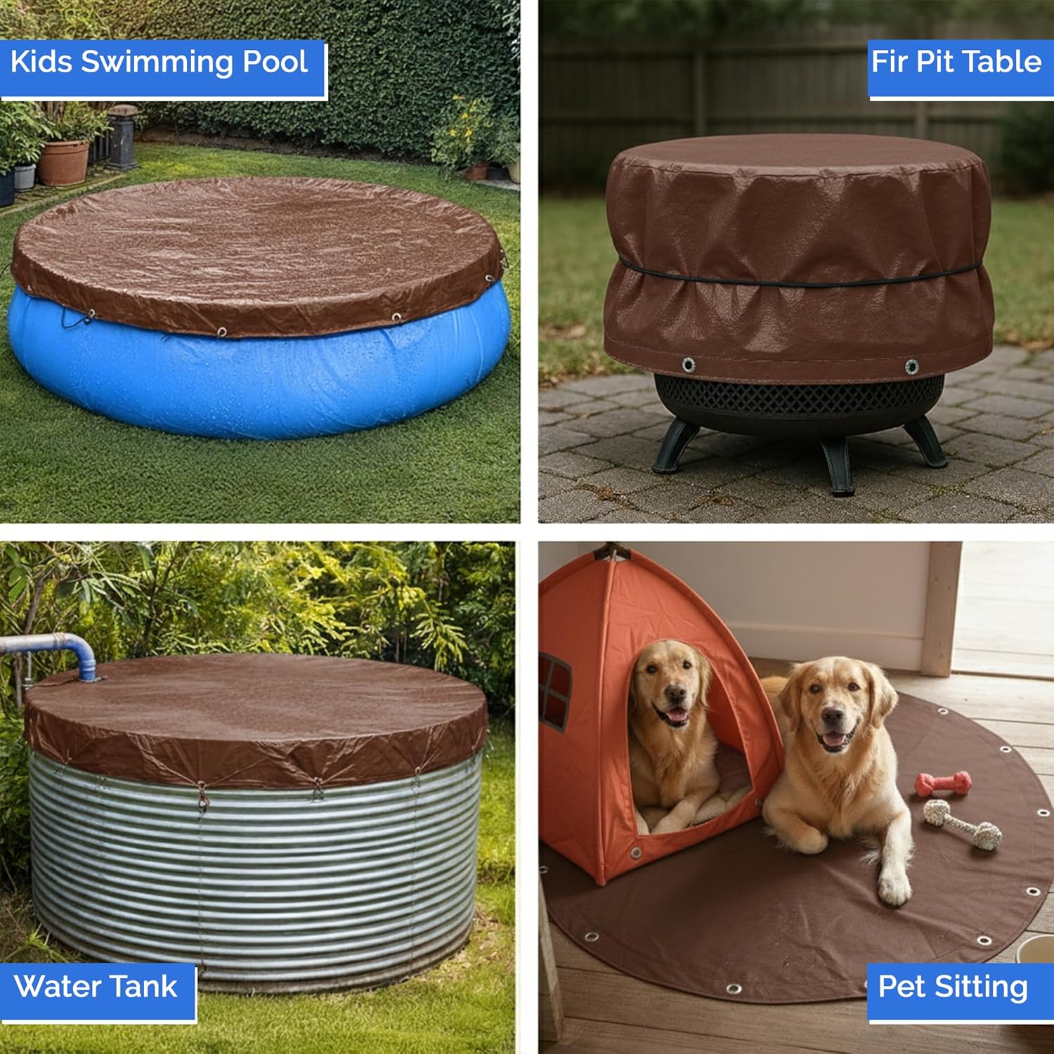 Covers & All Heavy Duty Round Tarp – 12 oz Waterproof PVC Vinyl Tarp, Tear & UV Resistant with Reinforced Edges and Grommets for Patio, Pool & Equipment Protection (12 ft Diameter, Brown)