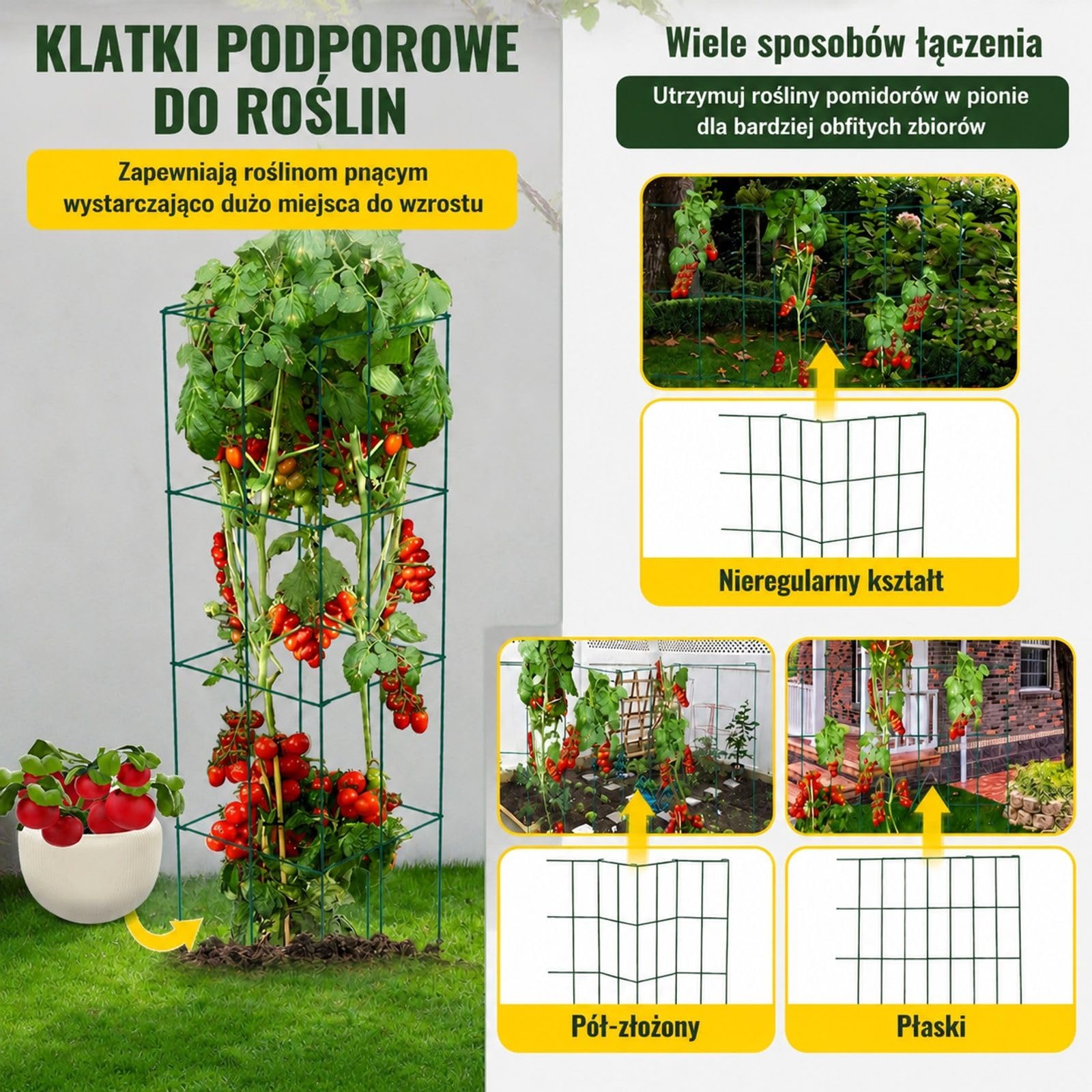 6 sztuk stalowych klatek do pomidorów, kwadratowe zielone podpory do roślin ogrodowych