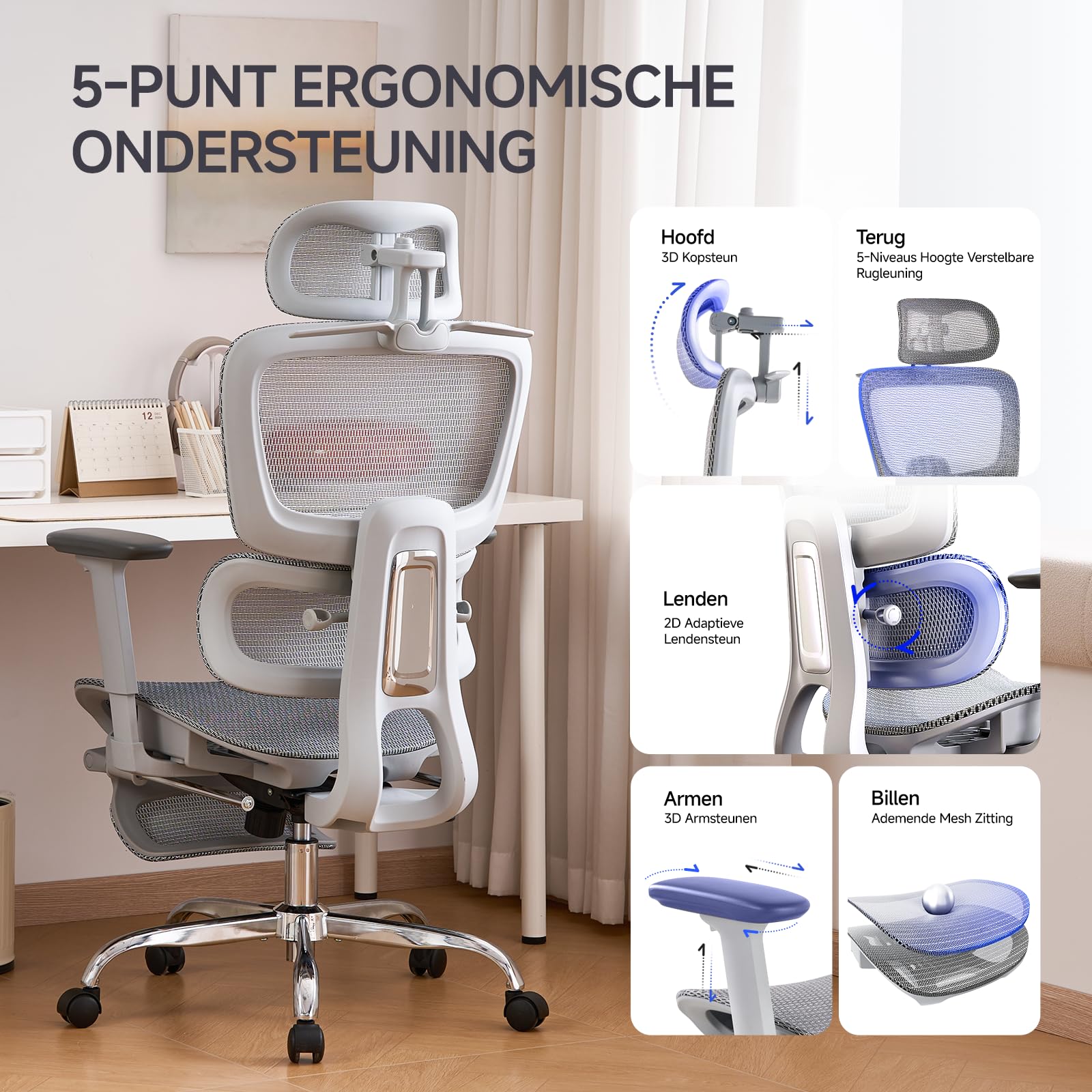 LarkLeaves Ergonomische Bureaustoel met Voetensteun - 5-Zones LarkLeaves Ergonomische Bureaustoel met Voetensteun - 5-Zones