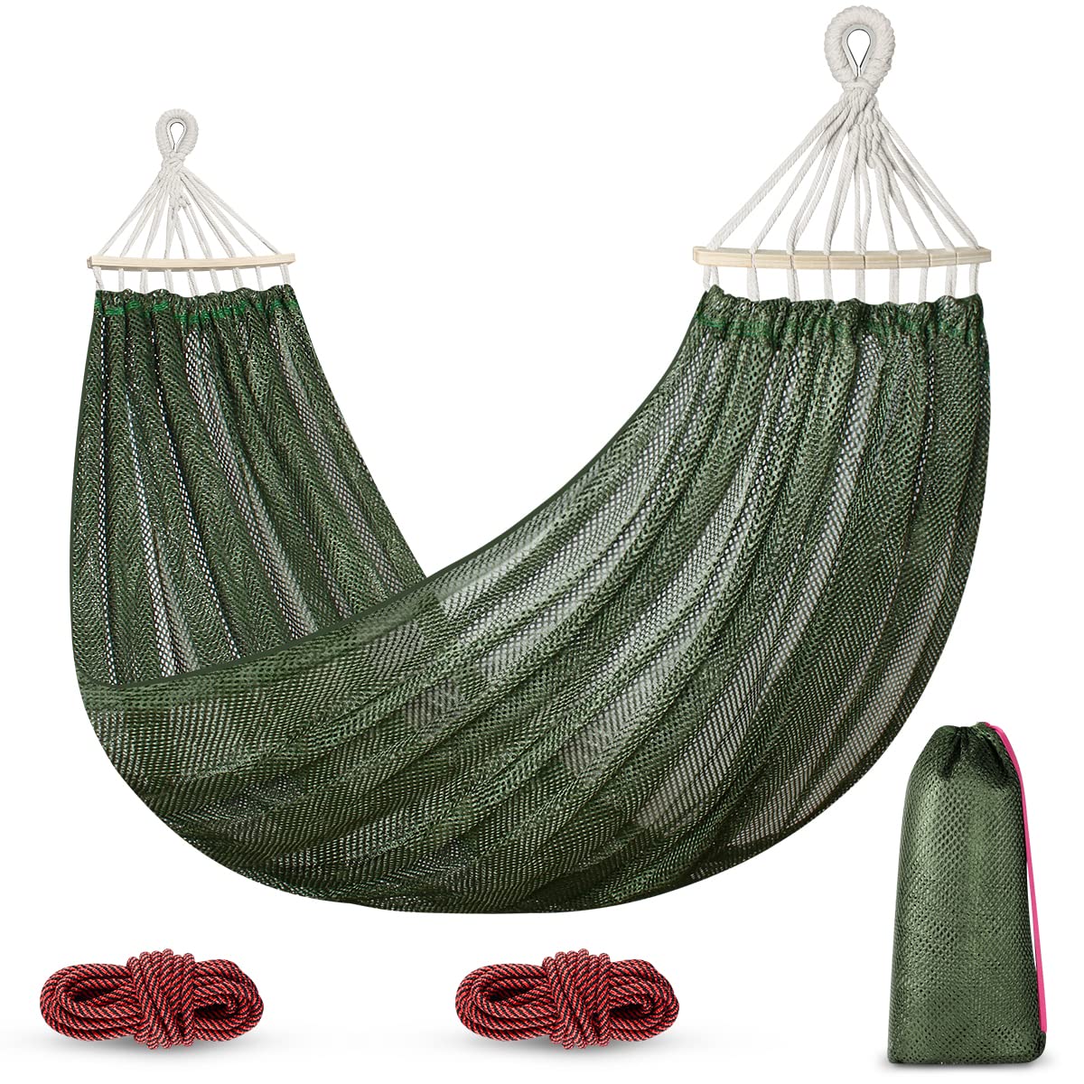 Outerman Camping Hammocks 290 * 150cm(Max 550lb),Breathable Soft Nylon Hammocks with Balance Beam Sturdy Metal Knot Tree Ropes and Travel Bag, Perfect for Outdoor/Indoor Patio Backyard etc.