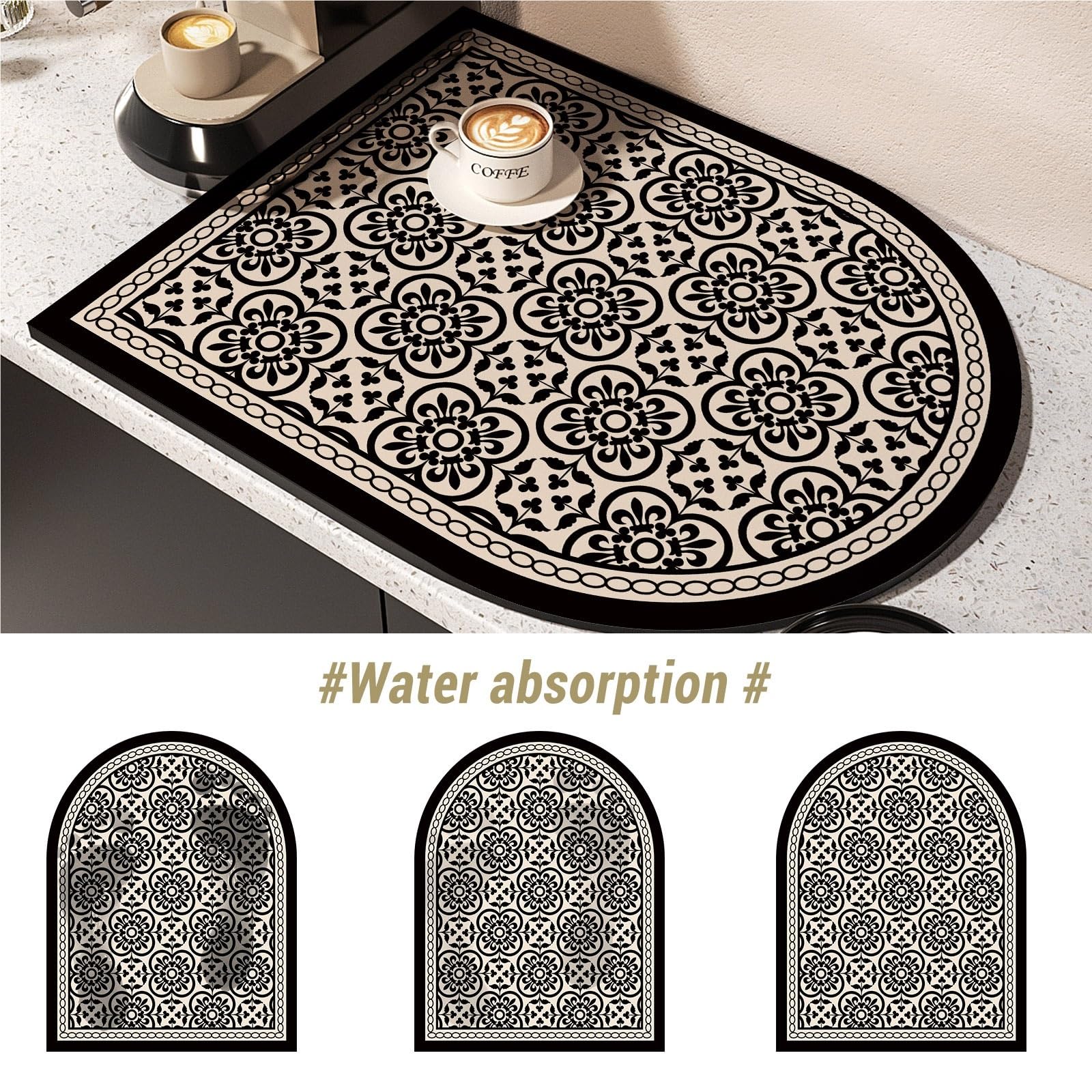 Alfombrilla Para Café Bar Tapete for máquina de café, tapetes de secado de platos de cocina impermeables, almohadilla de drenaje absorbente, grifo de vajilla de secado rápido, alfombra, vajilla, 2 uds