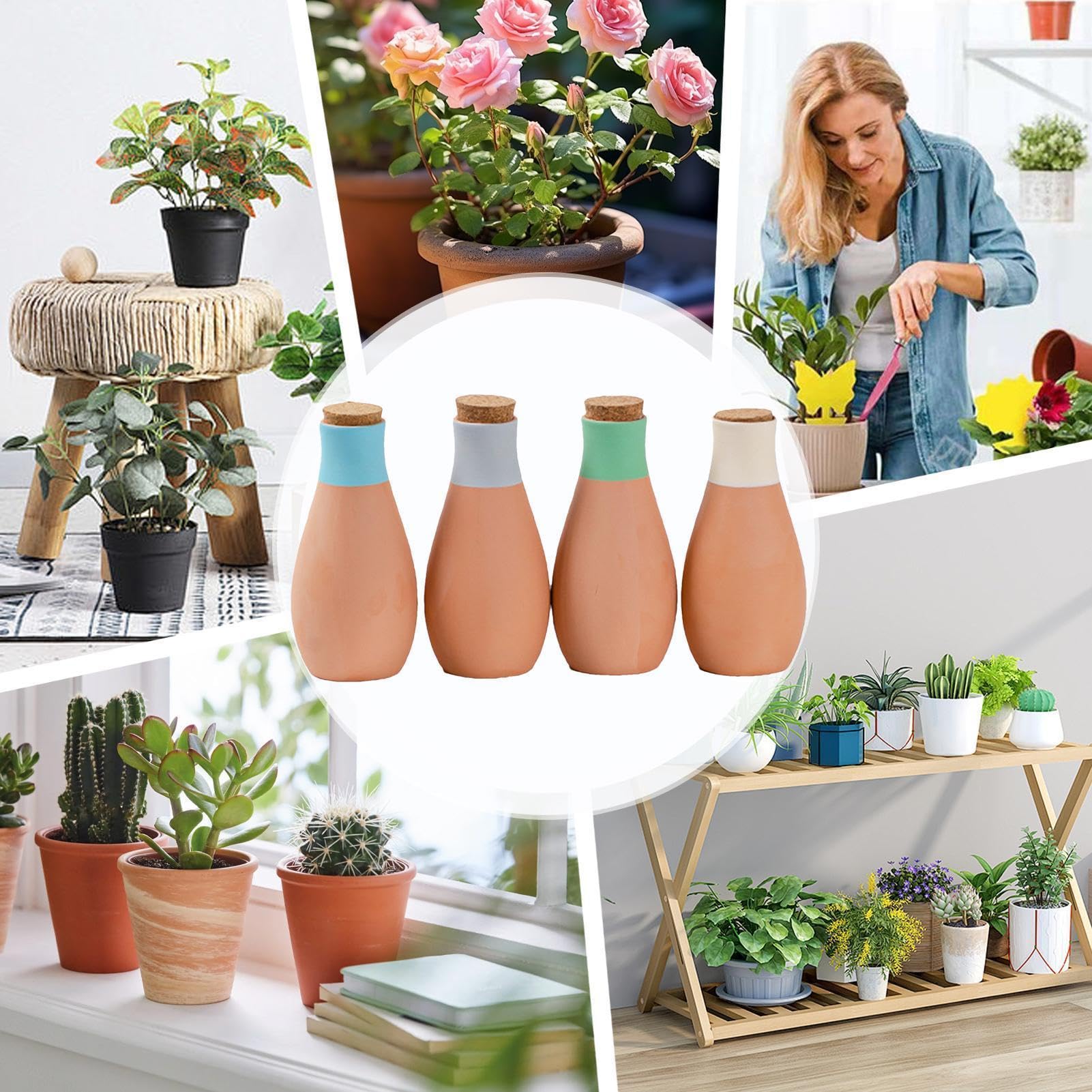 Pics d'arrosage pour en terre cuite : insert de pot de bowling en céramique, piquets à libération lente, cône d'arrosage automatique | Pour intérieur et extérieur, fleurs, jardin, vacances