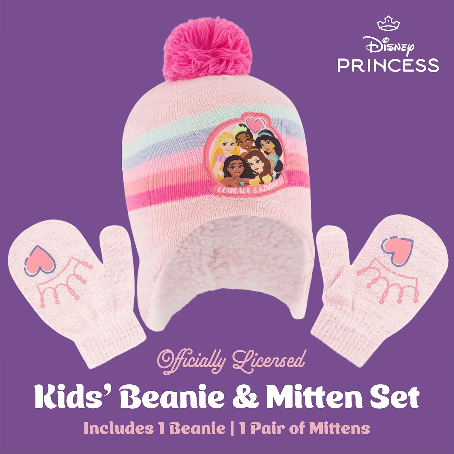 Disney girls Toddler Winter Hat and Mittens Set Ages 2-4 Or Princess Hat and Kids Gloves Set for Ages 4-7 - Image 2