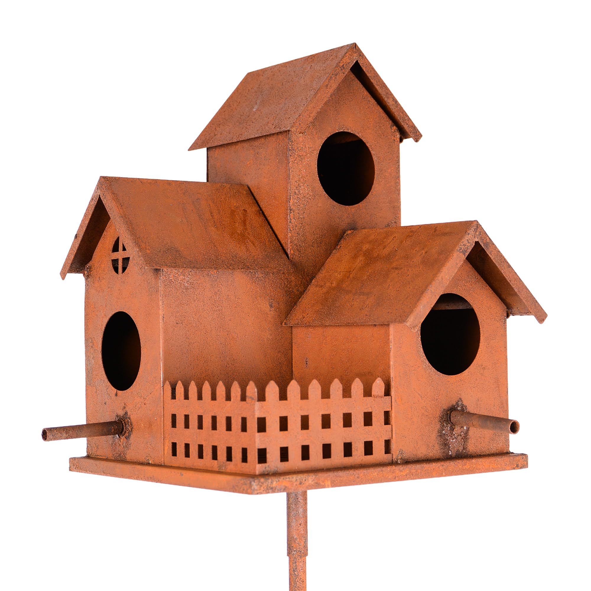 UNUS Vogelhaus aus Metall in Rostoptik mit Stab 132 cm dekoratives Vogelhäuschen für Garten und Terrasse