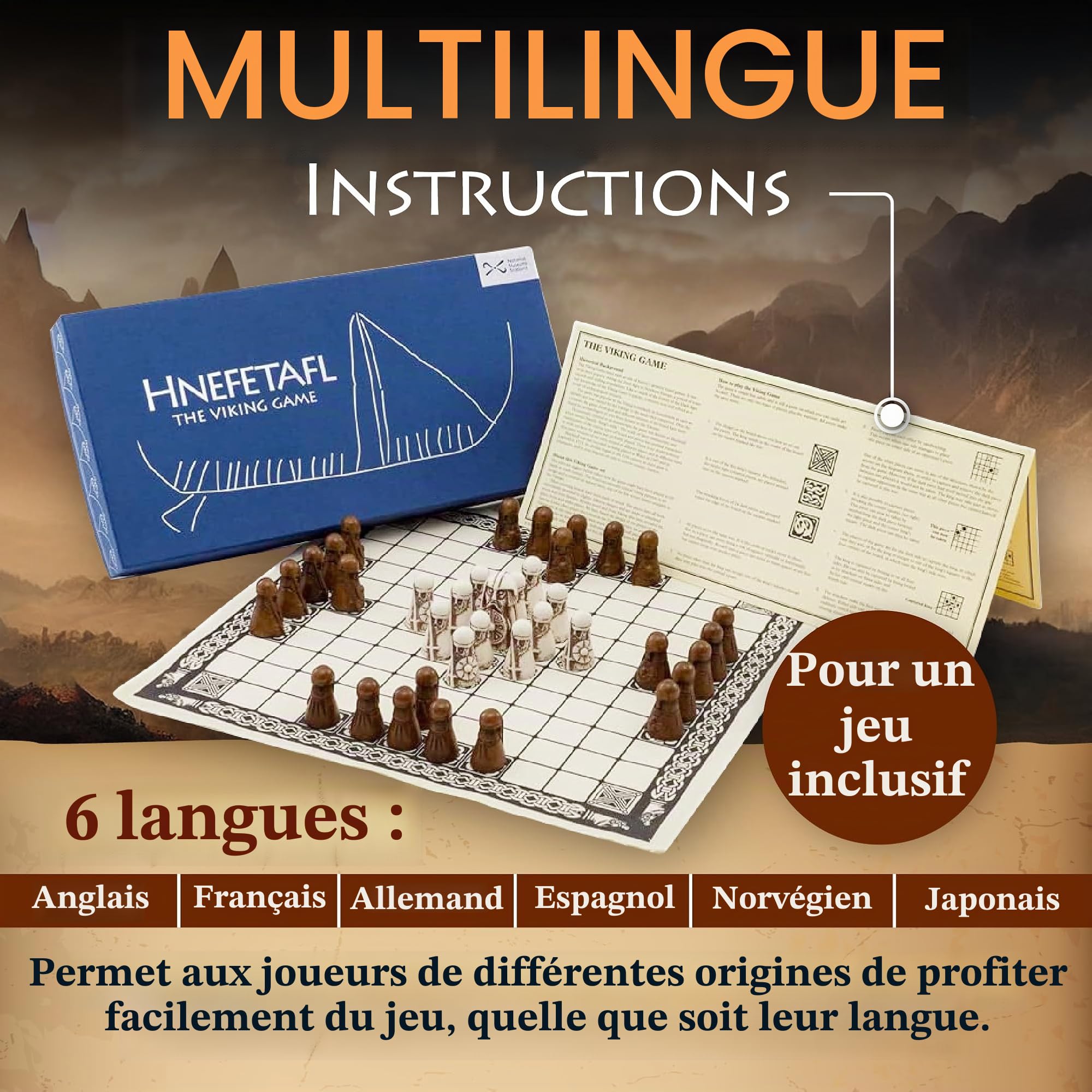 Hnefatafl - Le Jeu Viking - Inclut Une Pochette/pochon en Coton de Conception Unique pour Jouer avec des pions.