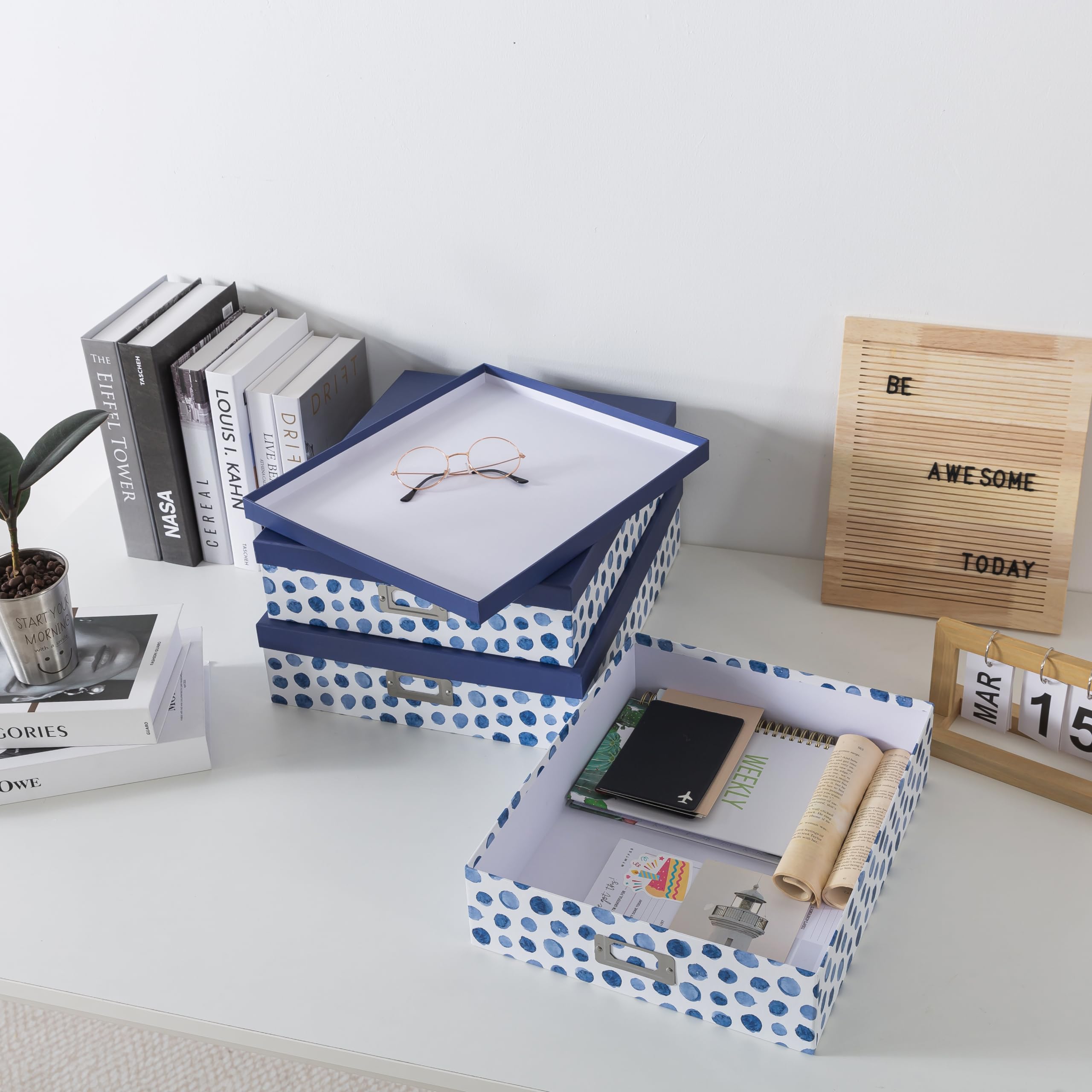 Soul Lane Blue Spots Decorative Storage Boxes with Lids Set of 3 Memory Boxes for Keepsakes Nesting Letter — view 5