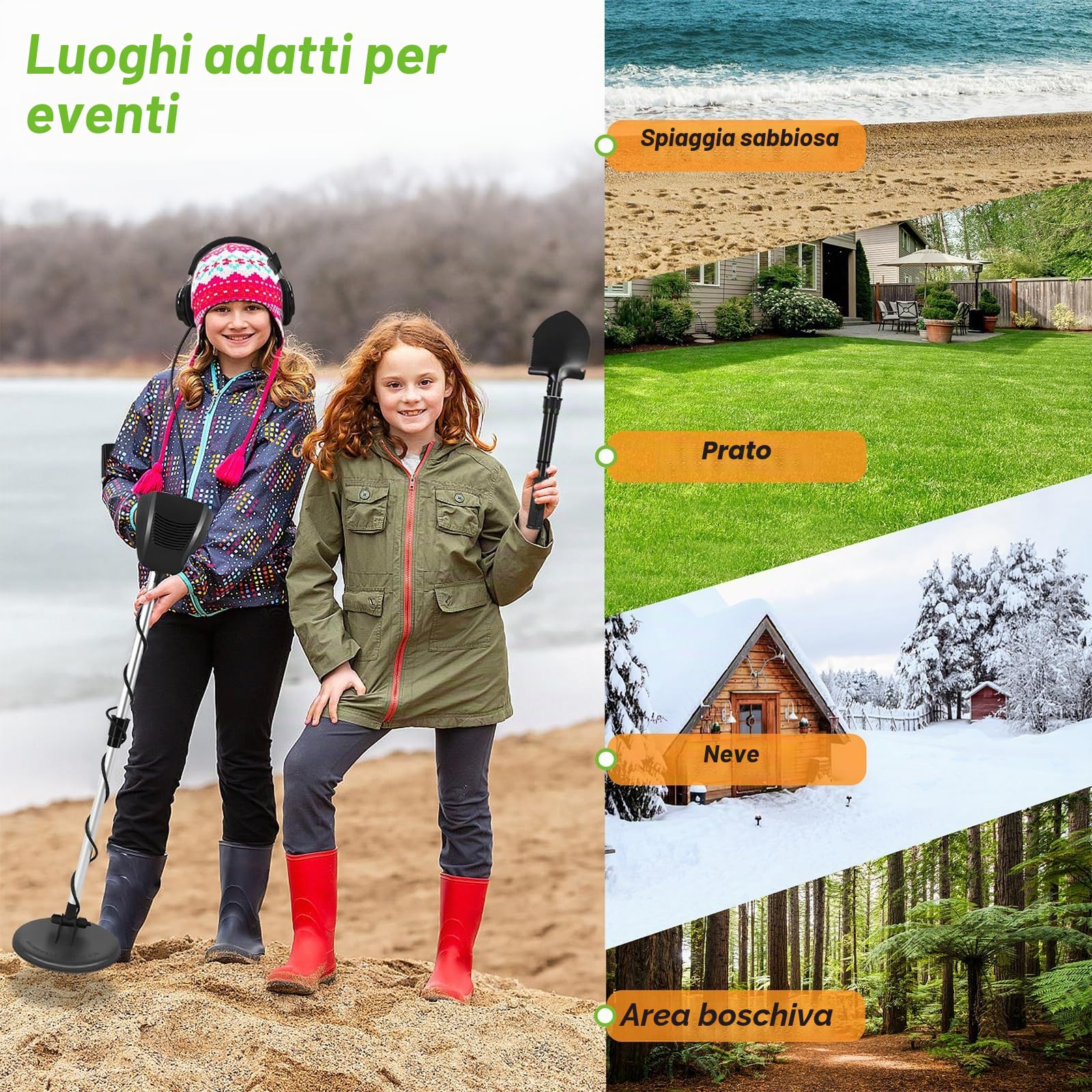 ACXIN Metal Detector retrattile per bambini e adulti, bobina impermeabile 6,5 pollici per la caccia al tesoro, precisione massima 30 cm