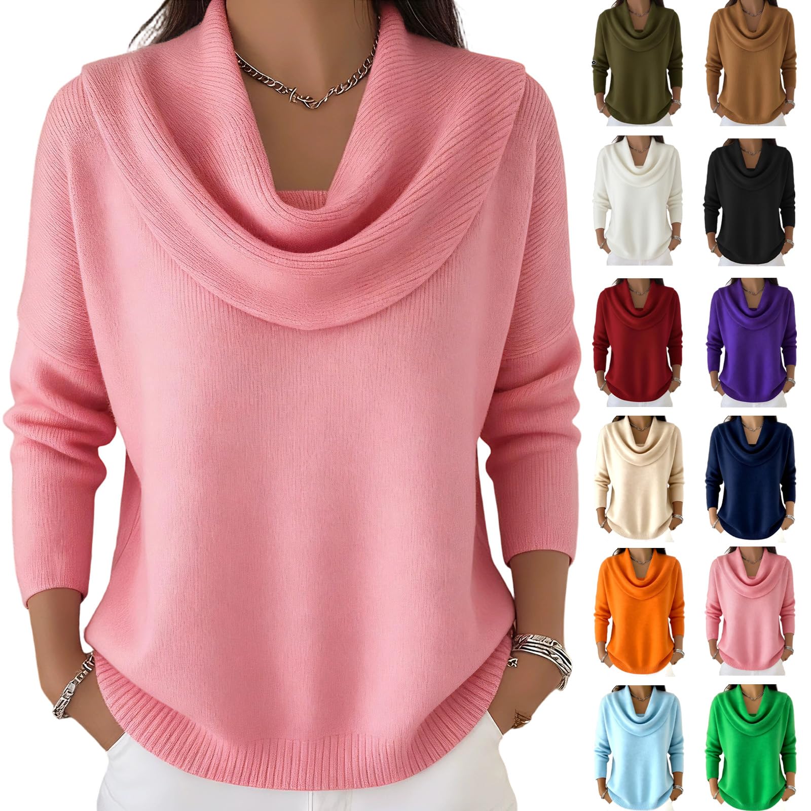2026 New Elegant Retro Soft Triangle Neck Solid Color Sweater Top Long Sleeve Knit Pullover Cowl Women Winter