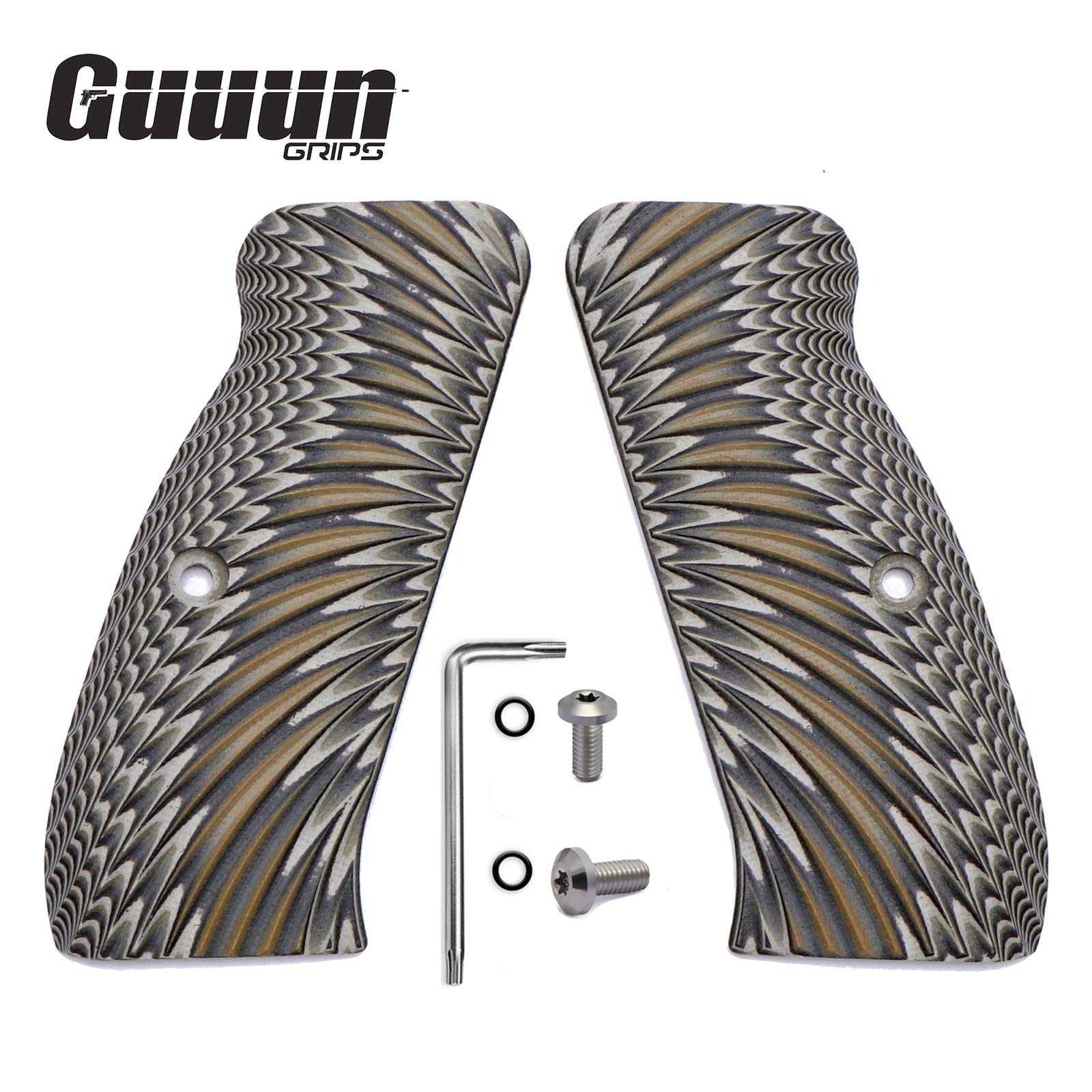 Guuun G10 CZ Grips for CZ 75 Custom Full Size SP-01 Pistol Grips Sunburst Texture - Coyote Color