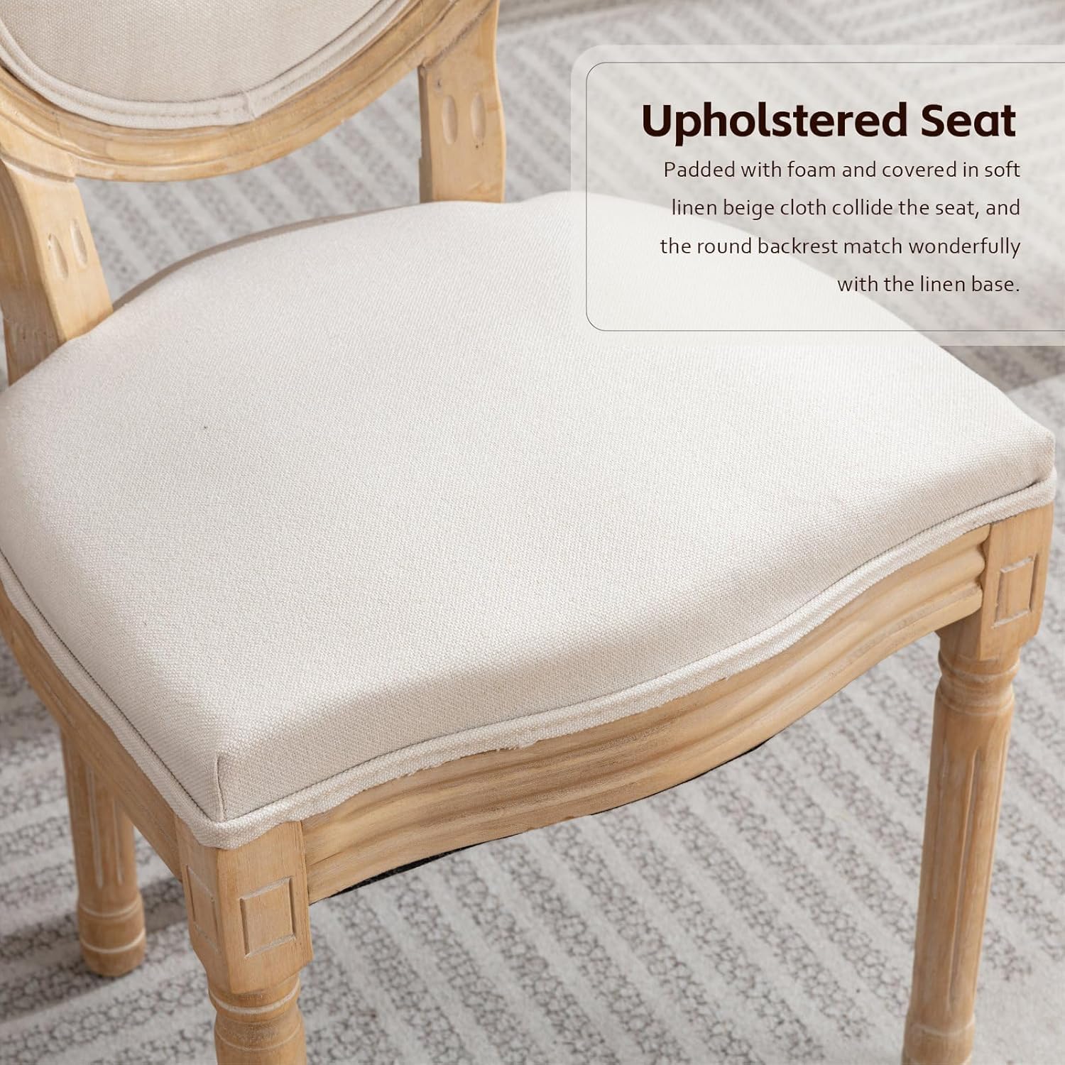 Lot de 2 chaises de Salle à Manger rembourrées ovales en Tissu avec Pieds en Bois pour Salle à Manger, Cuisine, Restaurant (Tissu Beige)