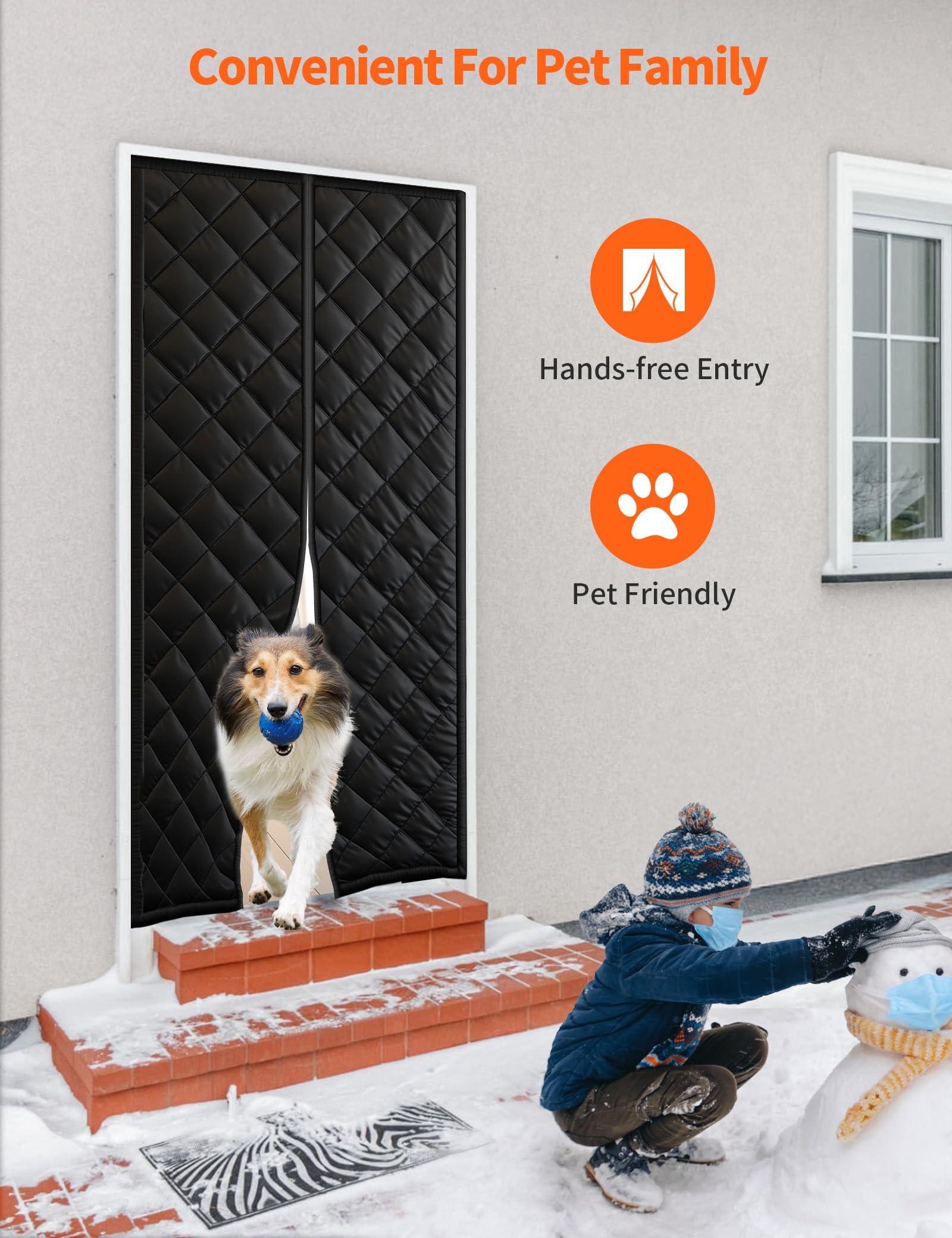 Tenda termica magnetica per porte da 91,4 x 208,3 cm, copertura per porta in tessuto Oxford resistente per isolamento termico, coperta con chiusura magnetica per tenere al caldo in inverno fresco in