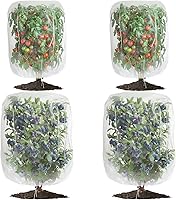 GonLei 4-Pack Garden Mesh Netting Bags - 2 Sizes 2.6x3.3ft & 3.3x4.9ft Drawstring Insect Bird Protection for Fruits Veggies Trees