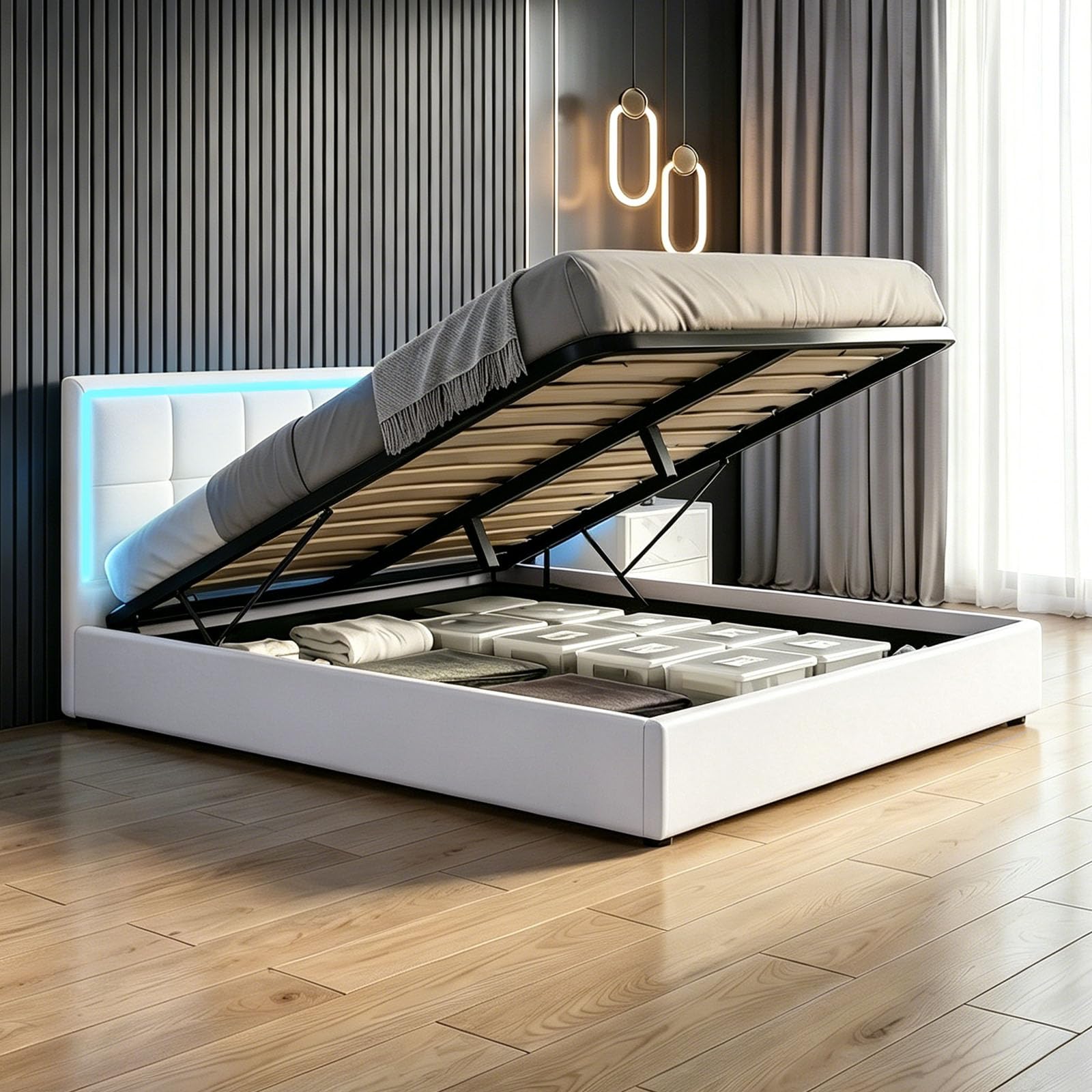 Bed Frame with Storage 5FT King Size Ottoman Gas Lift Storage Bed Frame