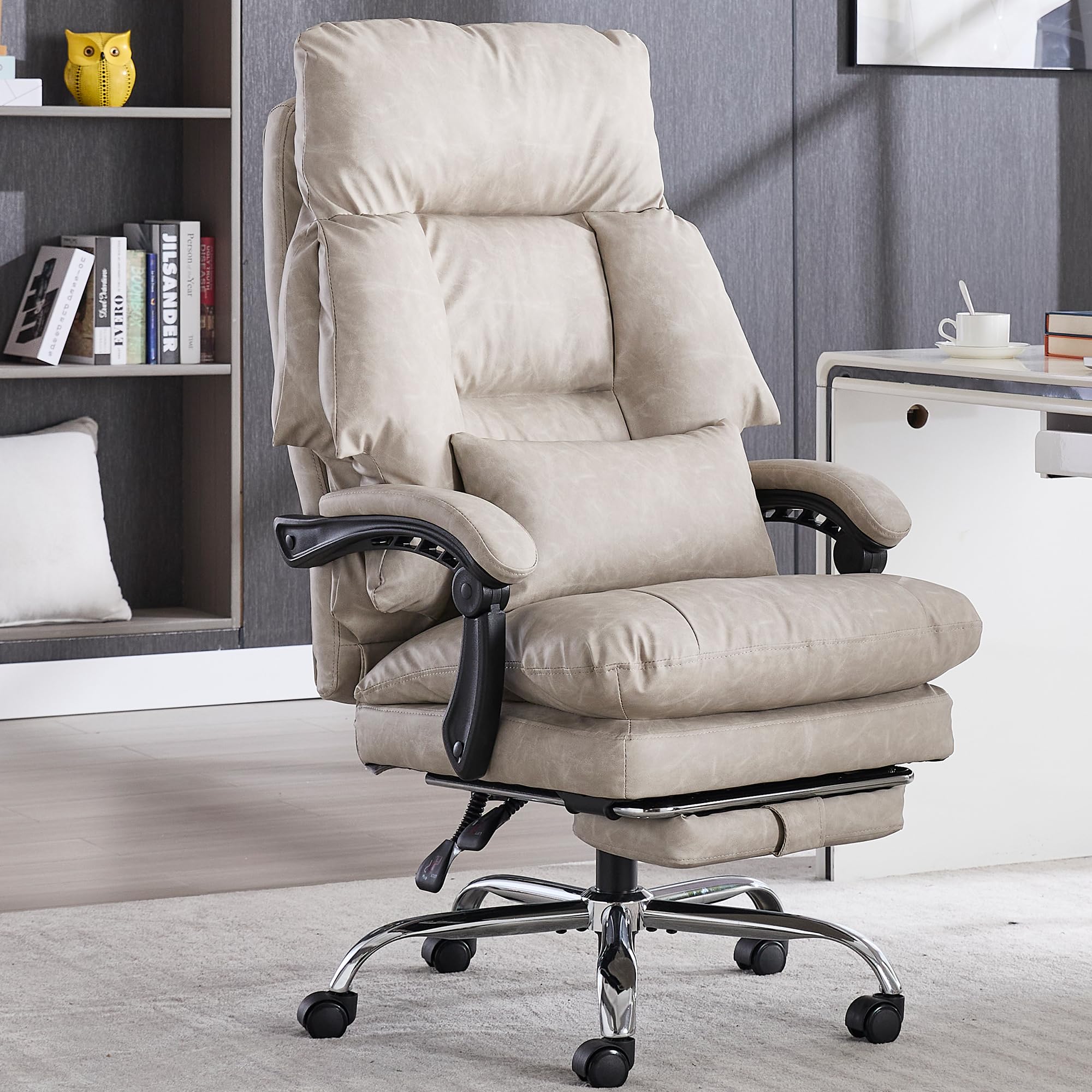 Office Chair with Footrest 500lbs Reclining Leather Computer Chair for Heavy People Big and Tall Comfy Executive Desk — view 2