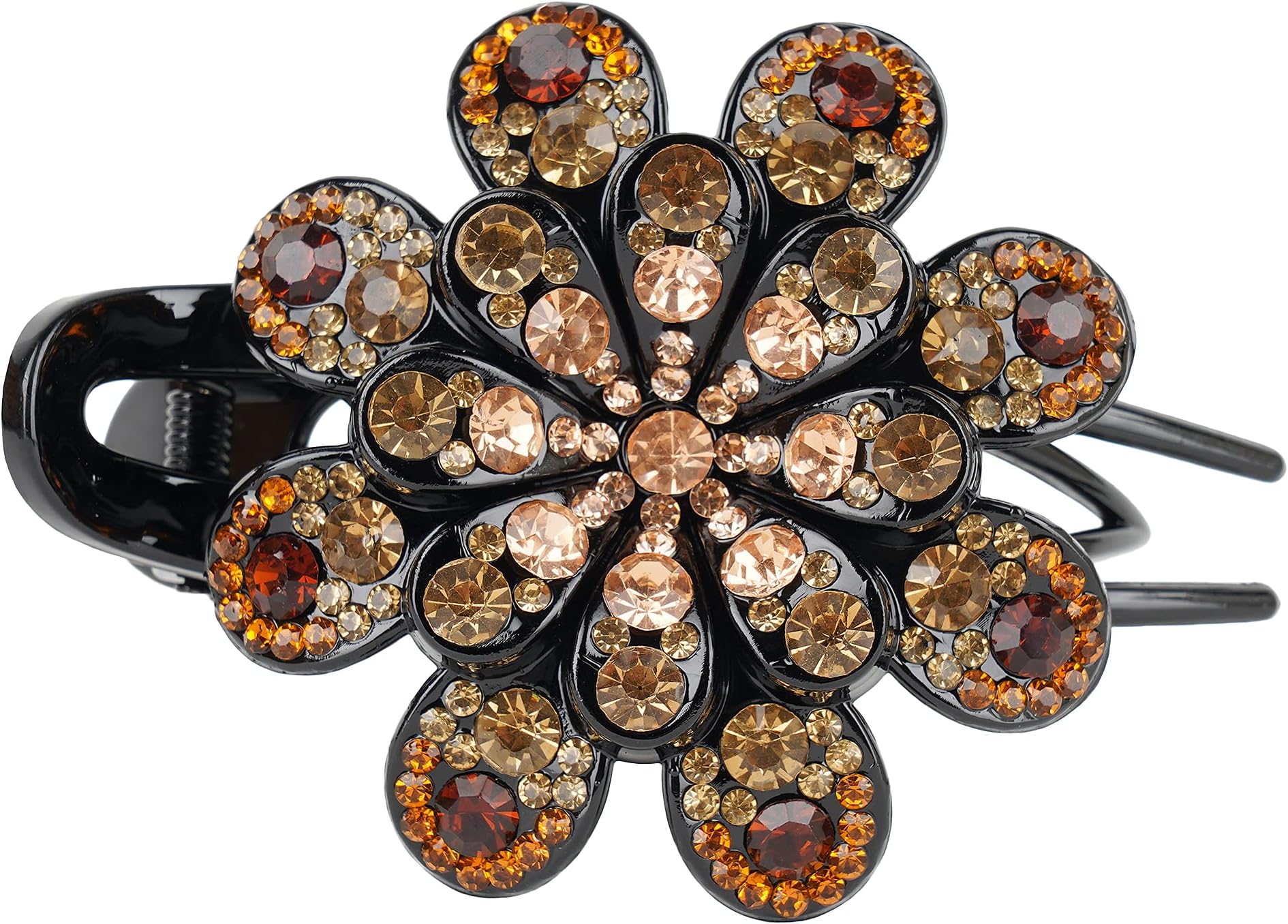ZEMANIA 8 Petals SingleFlower Rhinestone Hair Bun Clip For Women and Girls | Crystal Fancy Hair Back Clip | Elegant Thick Long Hair Claw Clip (9.5 cm x 7.5 cm)