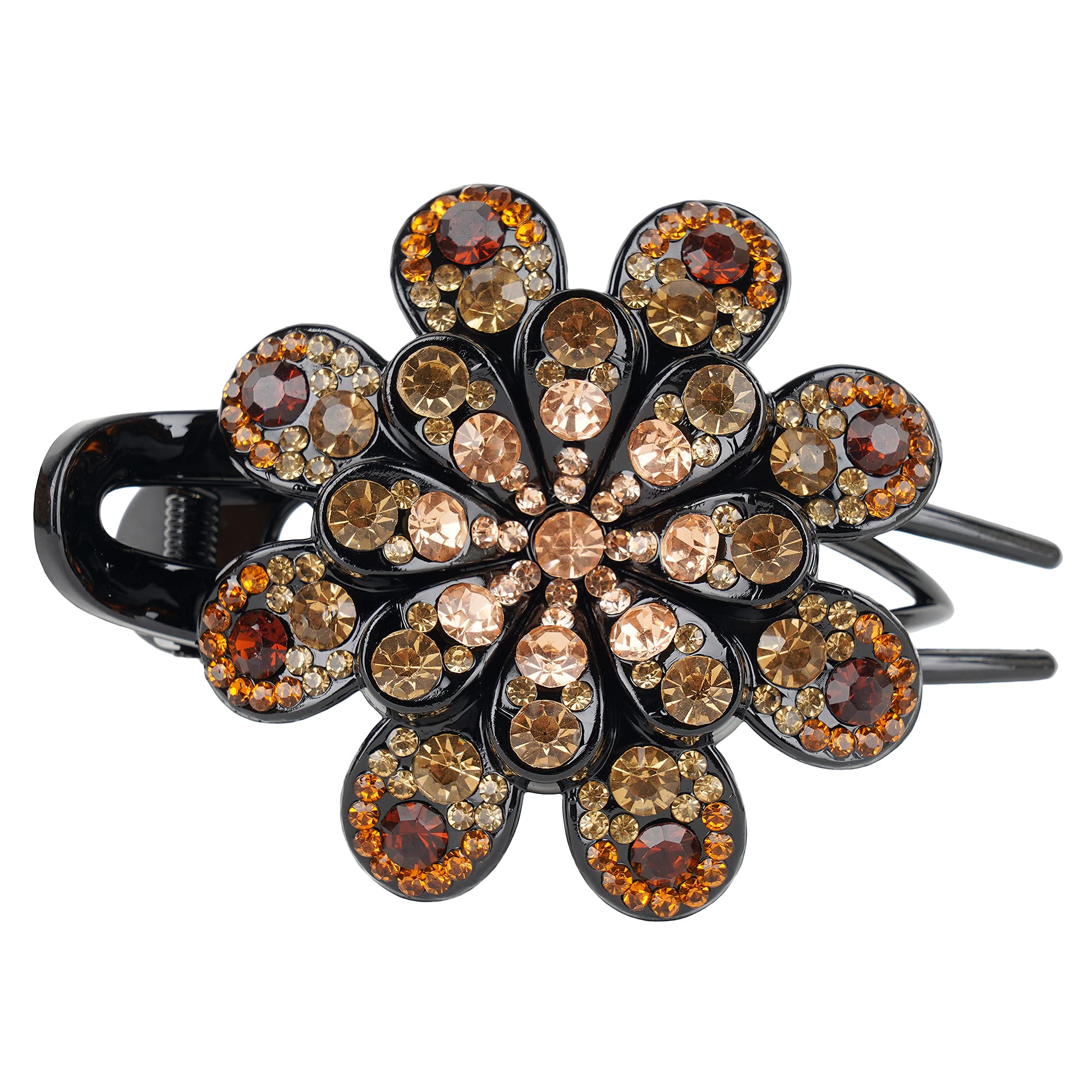 ZEMANIA 8 Petals SingleFlower Rhinestone Hair Bun Clip For Women and Girls | Crystal Fancy Hair Back Clip | Elegant Thick Long Hair Claw Clip (9.5 cm x 7.5 cm)