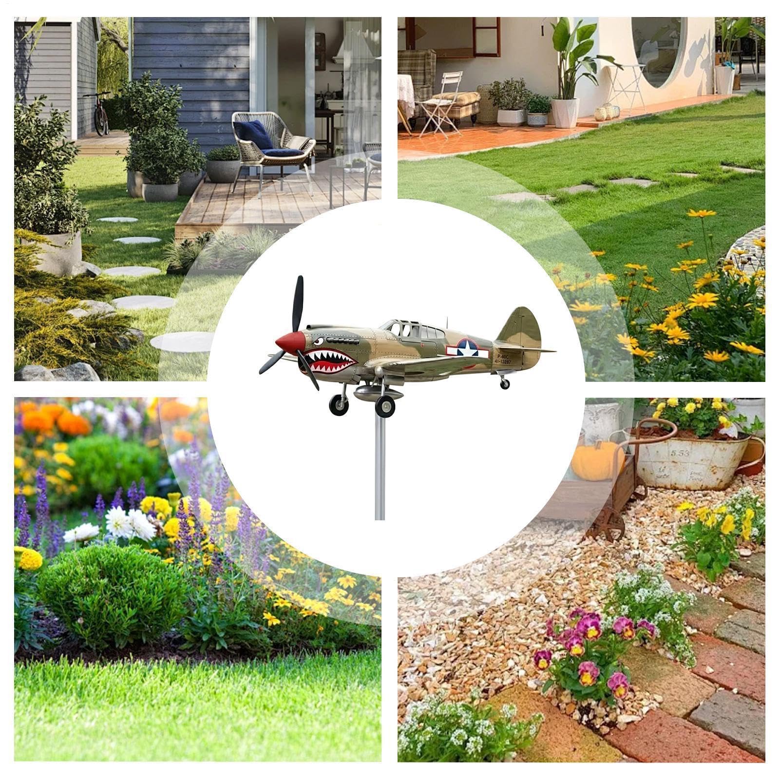 3D Flugzeug Wetterfahne, Metall Windmühle Garten Windrad, Outdoor Windspinner Gartenskulptur, Eisen Edelstahl Garten Dekoration Für Außenbereich Dekoration